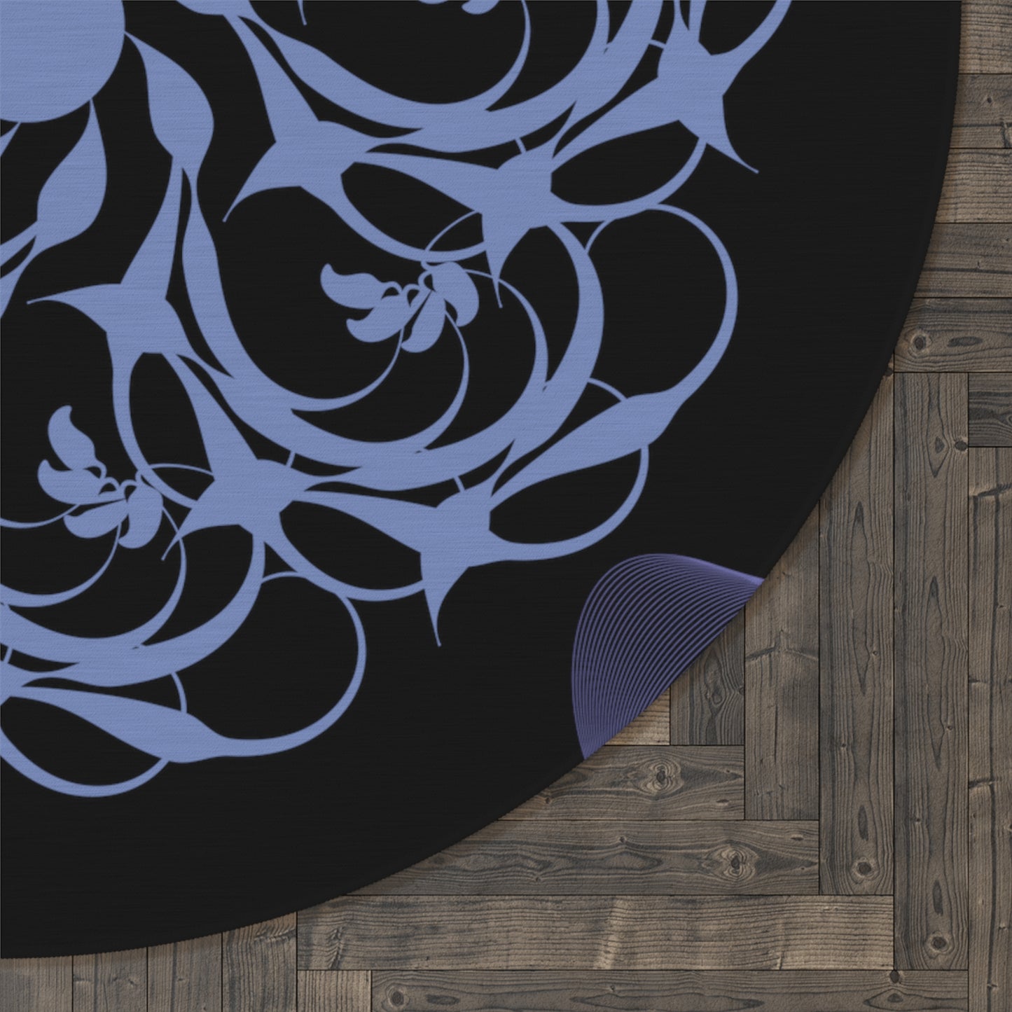 Round Rug Kukloso MD FS No 10 Mandala, Lavender on Black Free Shipping