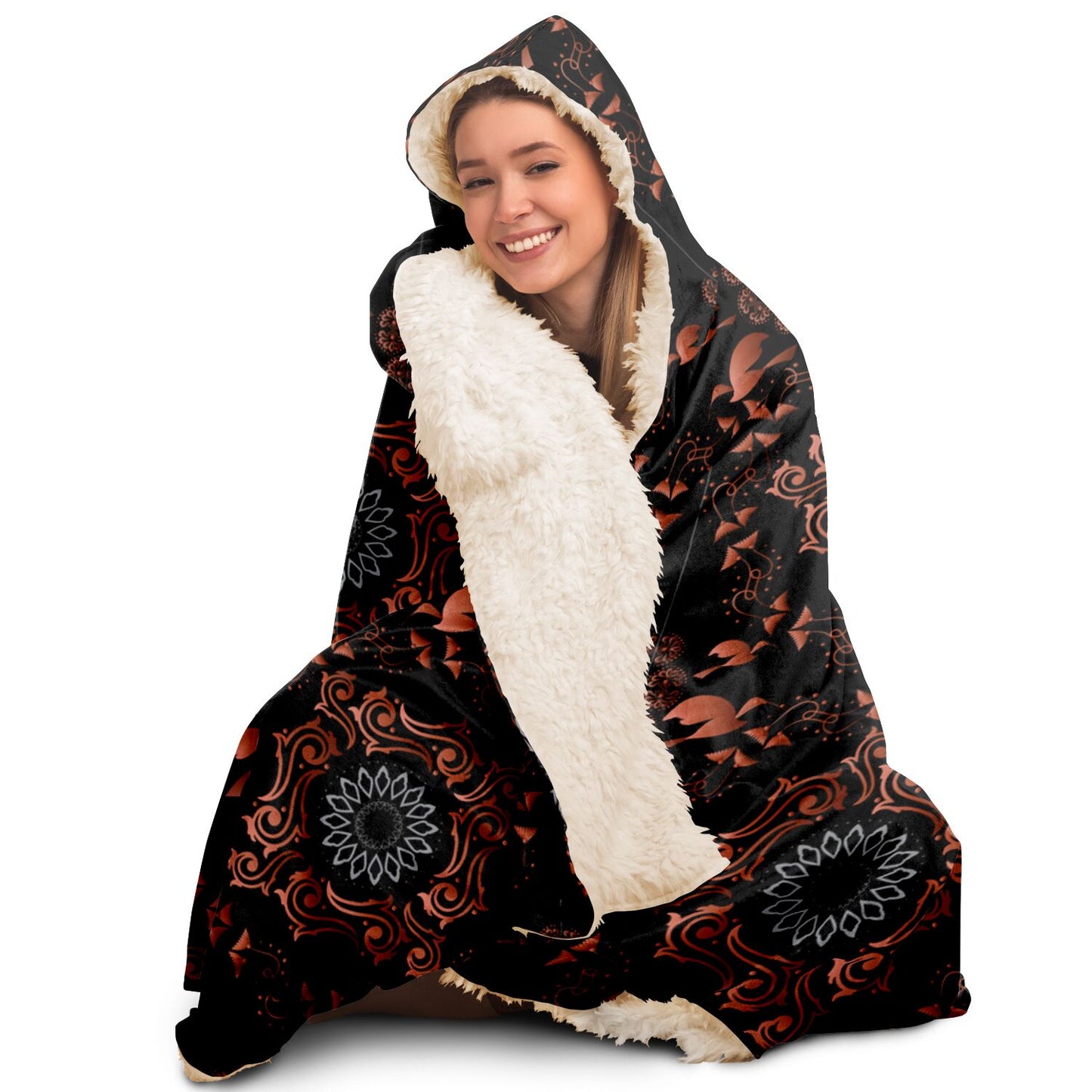 Hooded Blanket - AOP Kukloso Abstractical No 46 Copper Mandala on Black - Free Shipping