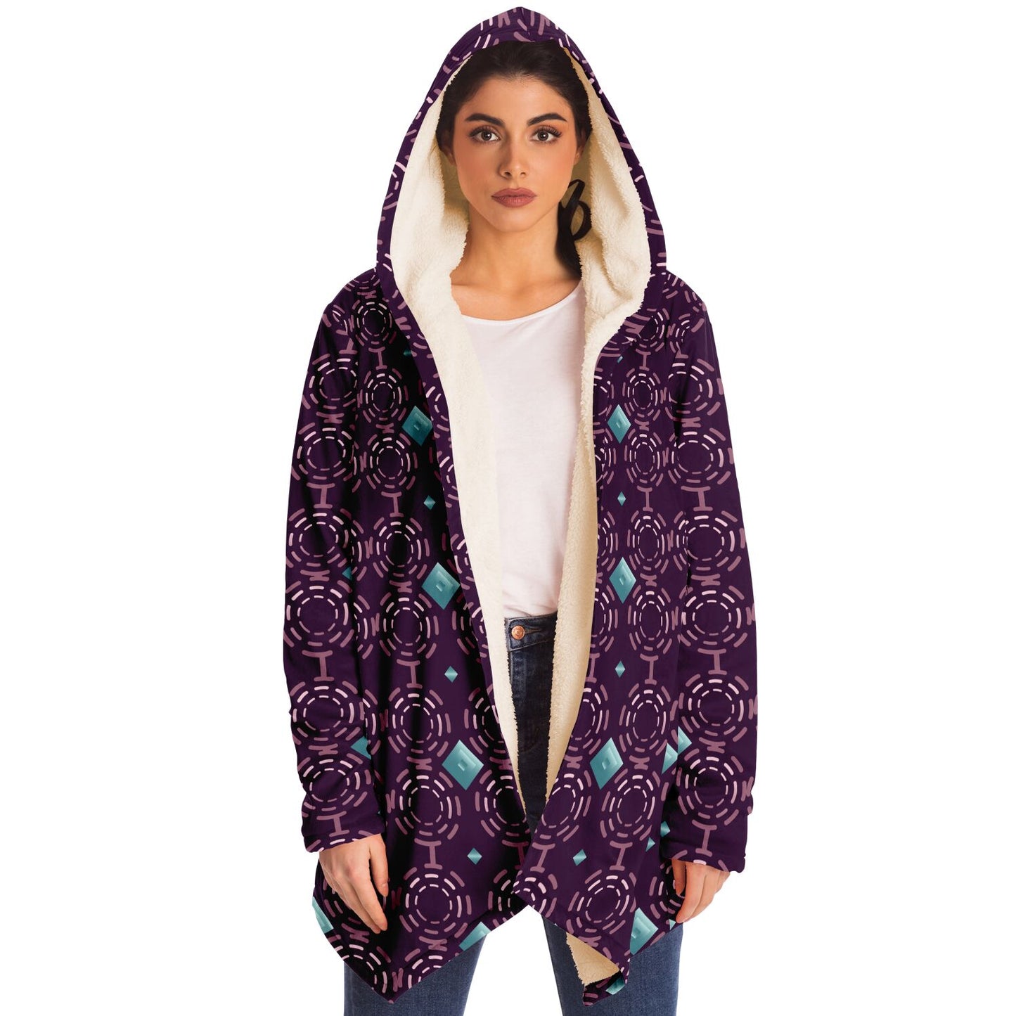 Microfleece Cloak - AOP Kukloso Whimsical No 112 Aqua-Purple - Free Shipping