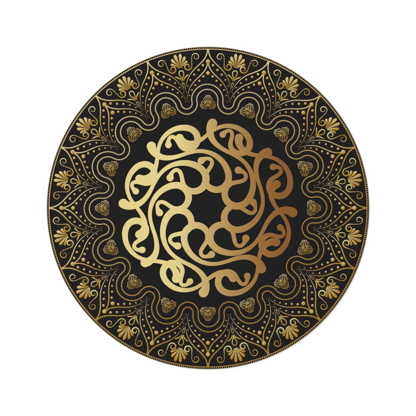 Round Rug Kukloso MD No 119 Gold Mandala on Black Free Shipping