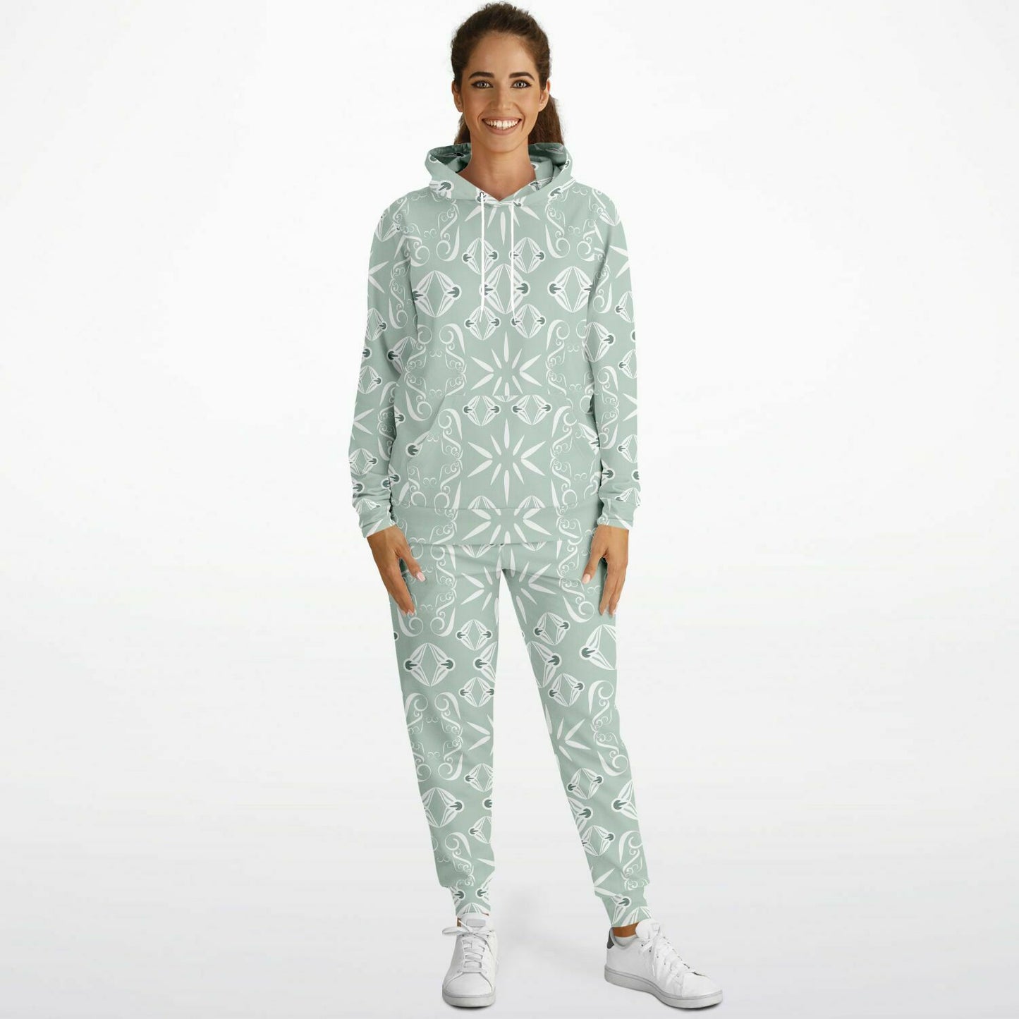 Athletic Hoodie & Jogger - AOP Kukloso No 43 Sage-Green - Free Shipping