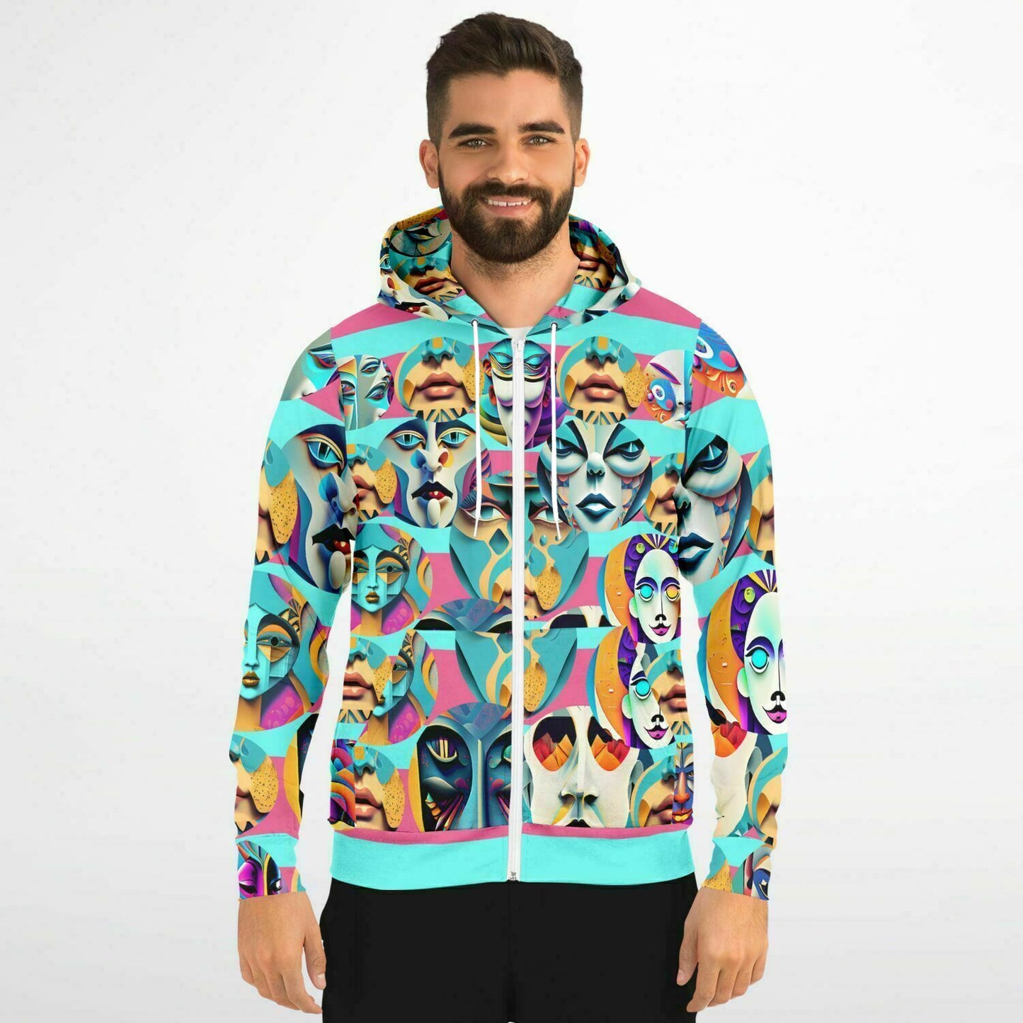 Fashion Zip-Up Hoodie - AOP Kukloso Cubist Faces No 35 - Free Shipping