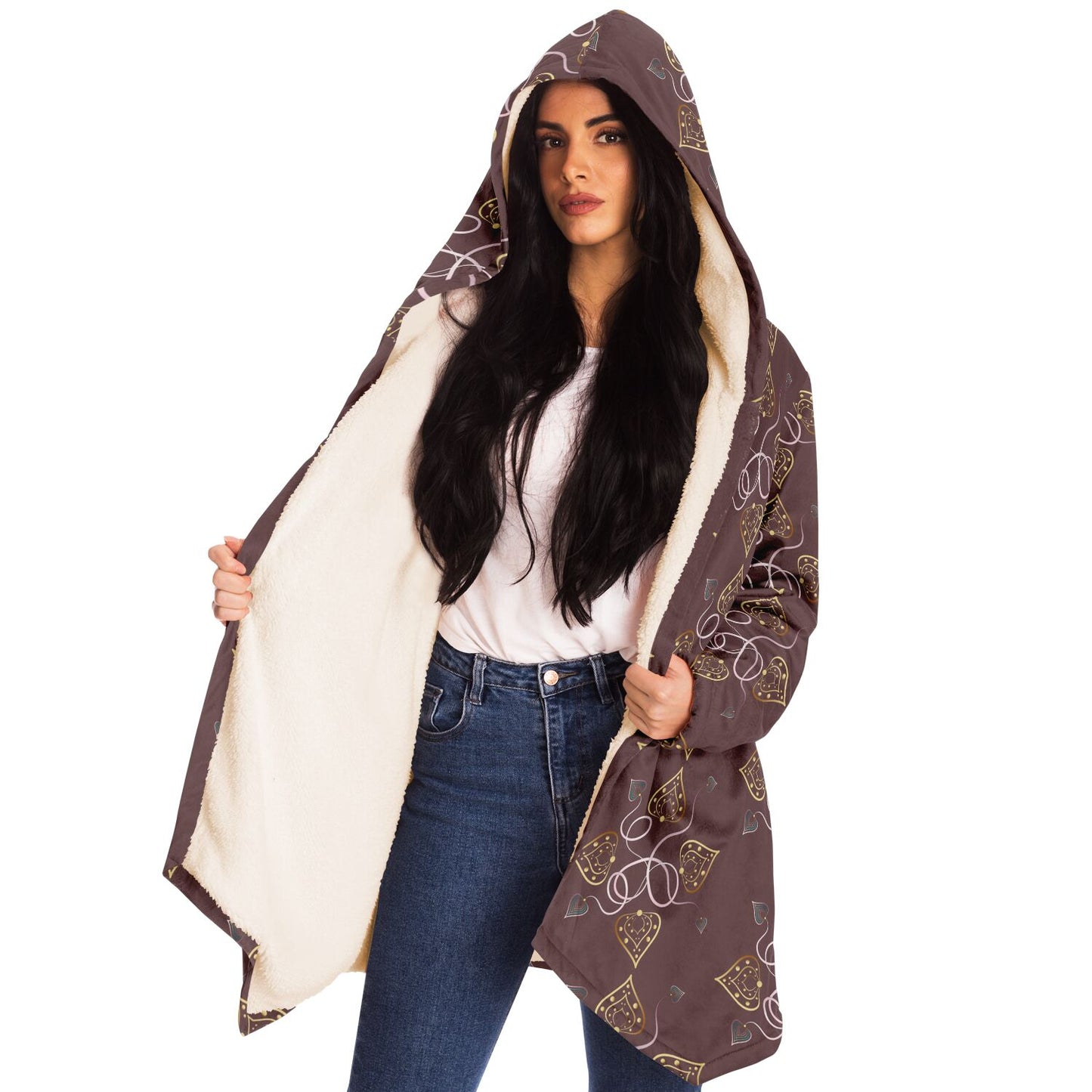 Microfleece Cloak - AOP Kukloso Abstractical No 25 Abstract shapes on Cocoa - Free Shipping