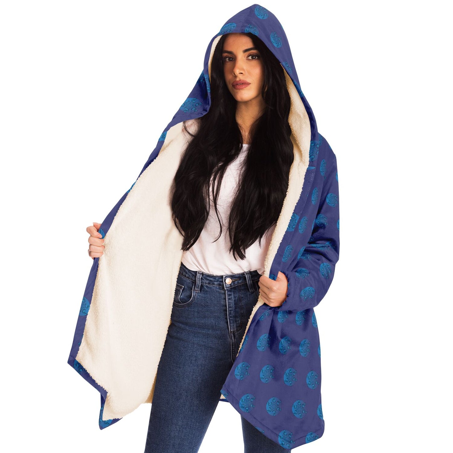 Microfleece Cloak - AOP Kukloso Whimsical No 111 Blue on Blue - Free Shipping