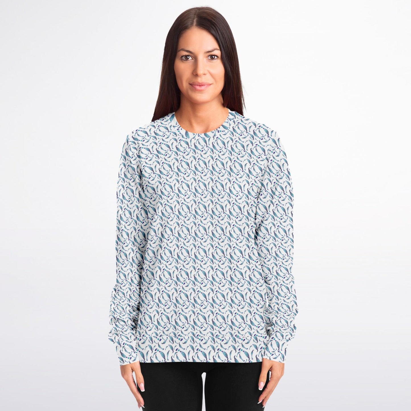 Athletic Sweatshirt - AOP Kukloso Abstractical No 98 Navy, Aqua, Pink Crazy shapes on White - Free Shipping