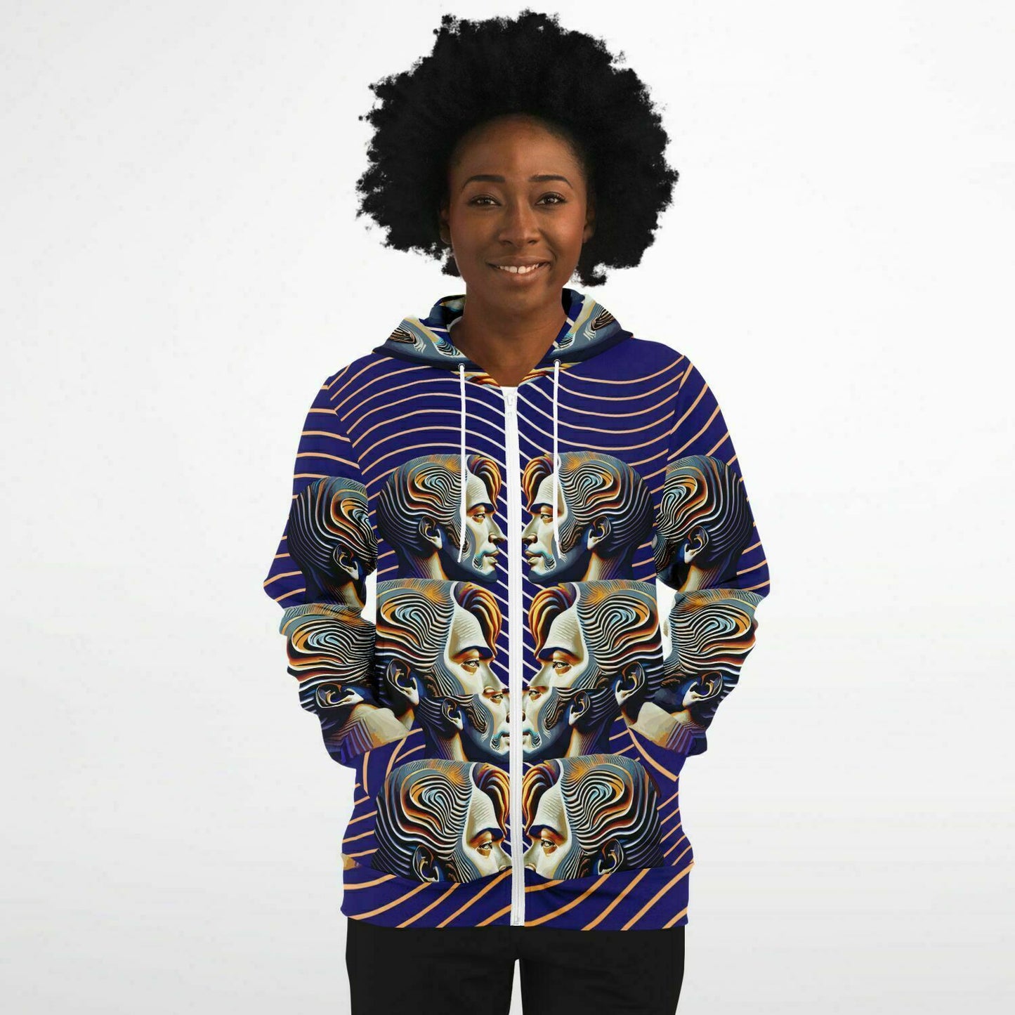 Fashion Zip-Up Hoodie - AOP Kukloso Cubist Faces No 43 B - Free Shipping
