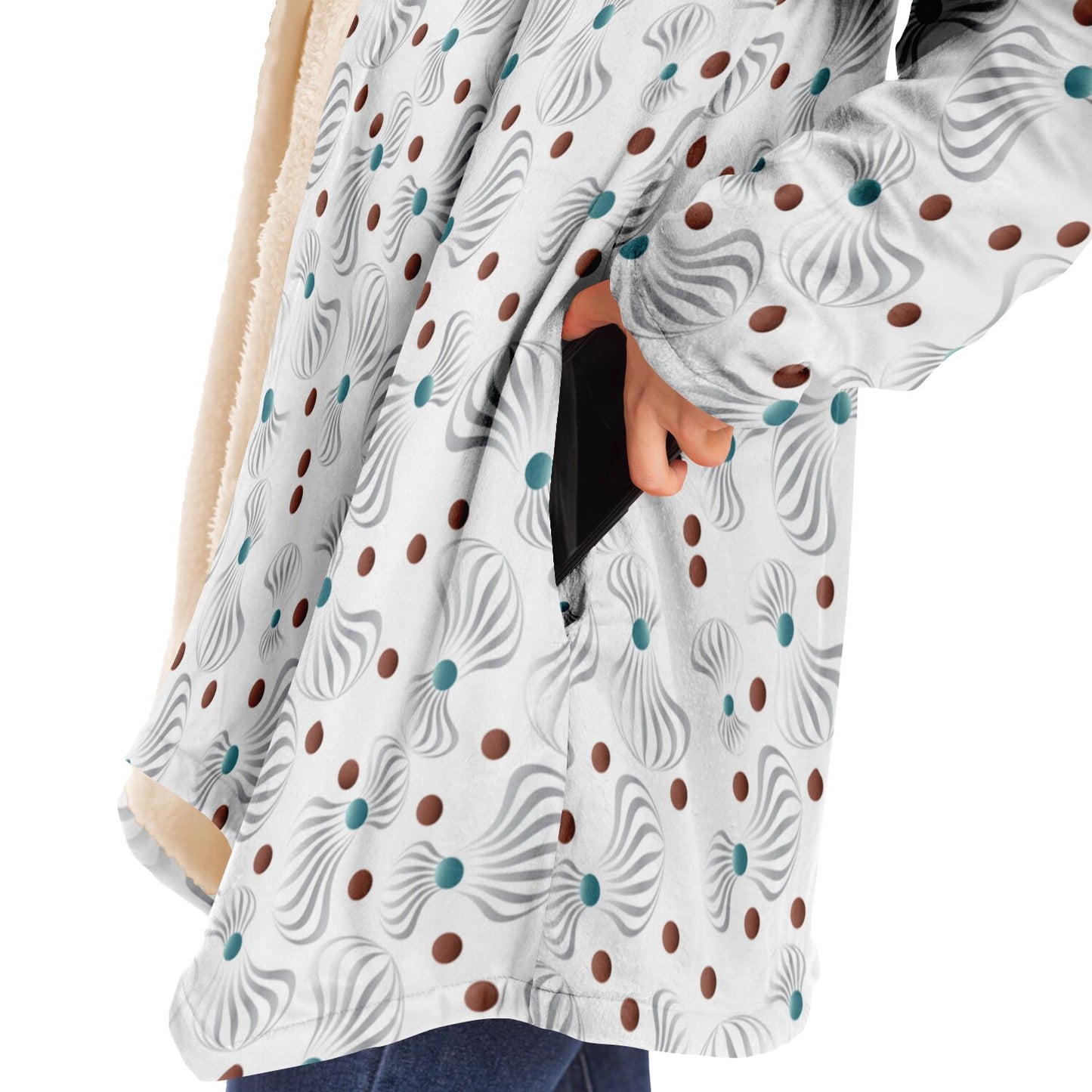 Microfleece Cloak - AOP Kukloso Whimsical No 85 Silver Spiral shapes on White - Free Shipping