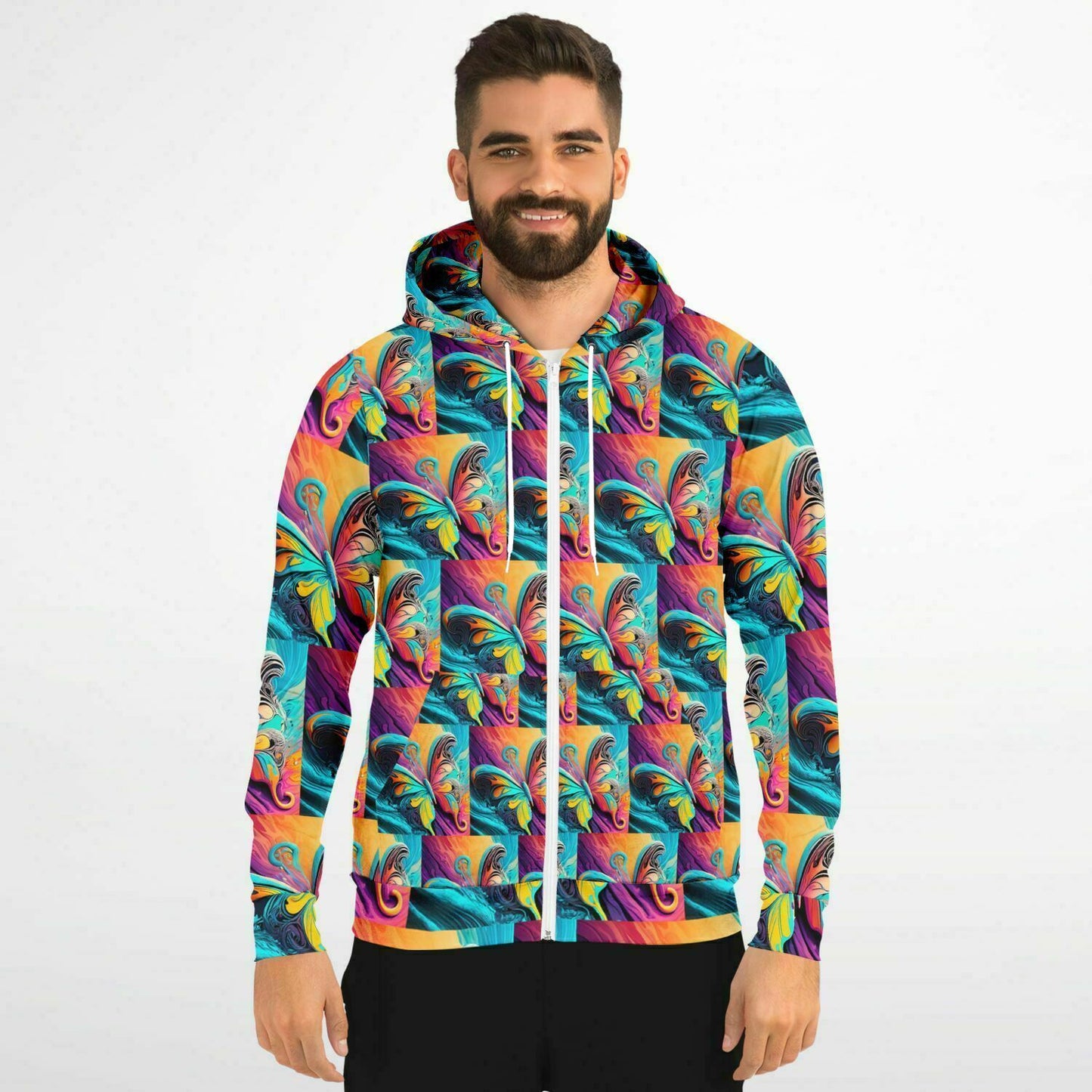 Fashion Zip-Up Hoodie - AOP Kukloso Got Color Series Butterfly - Free Shipping