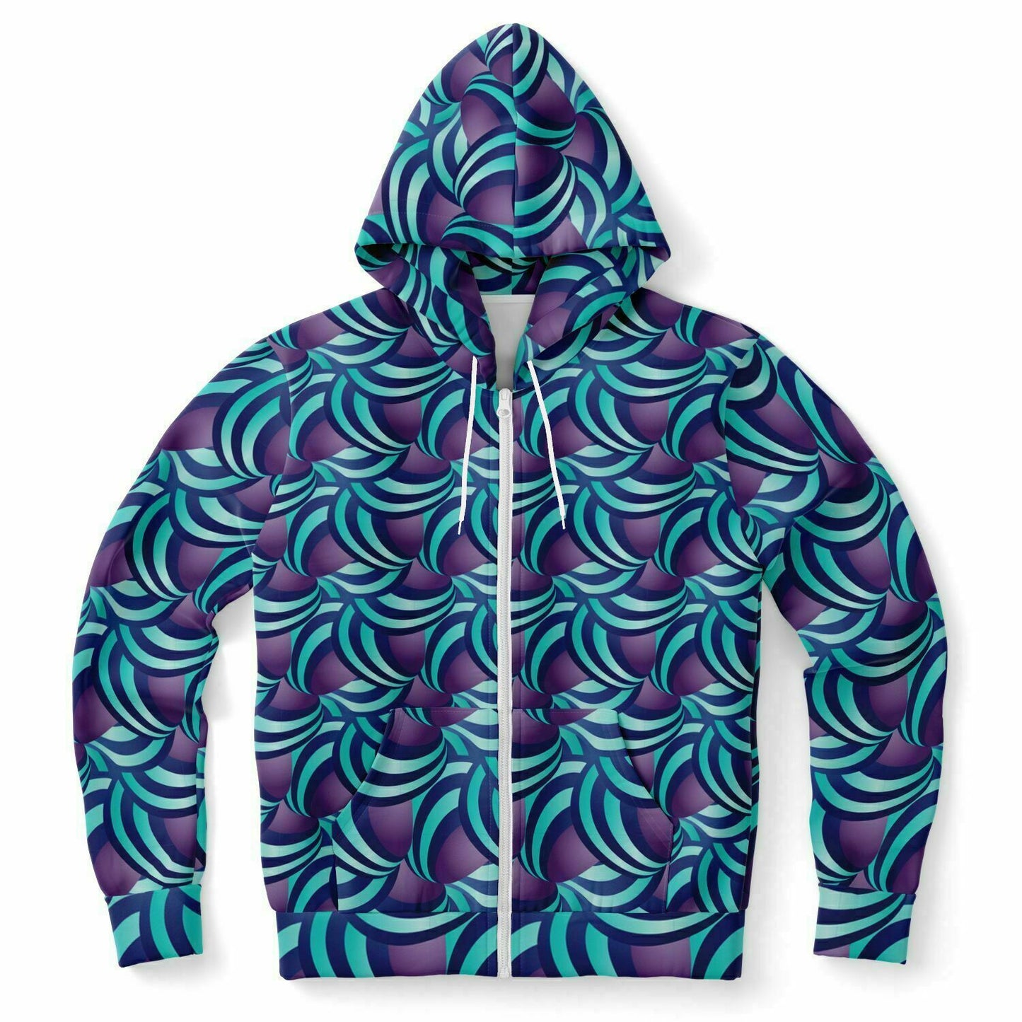 Fashion Zip-Up Hoodie - AOP Kukloso Ice Cream Swirls Aqua and Purple - Free Shipping