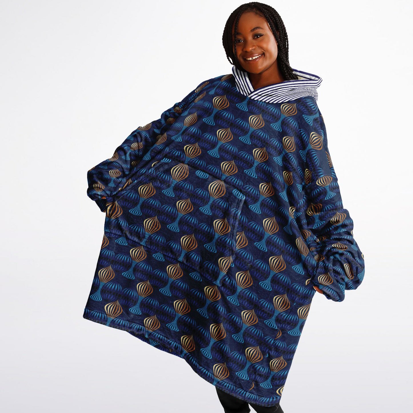 Snug Hoodie Economy - AOP Kukloso Fleuron Blue - Gold No 2 Large Pattern - Free Shipping