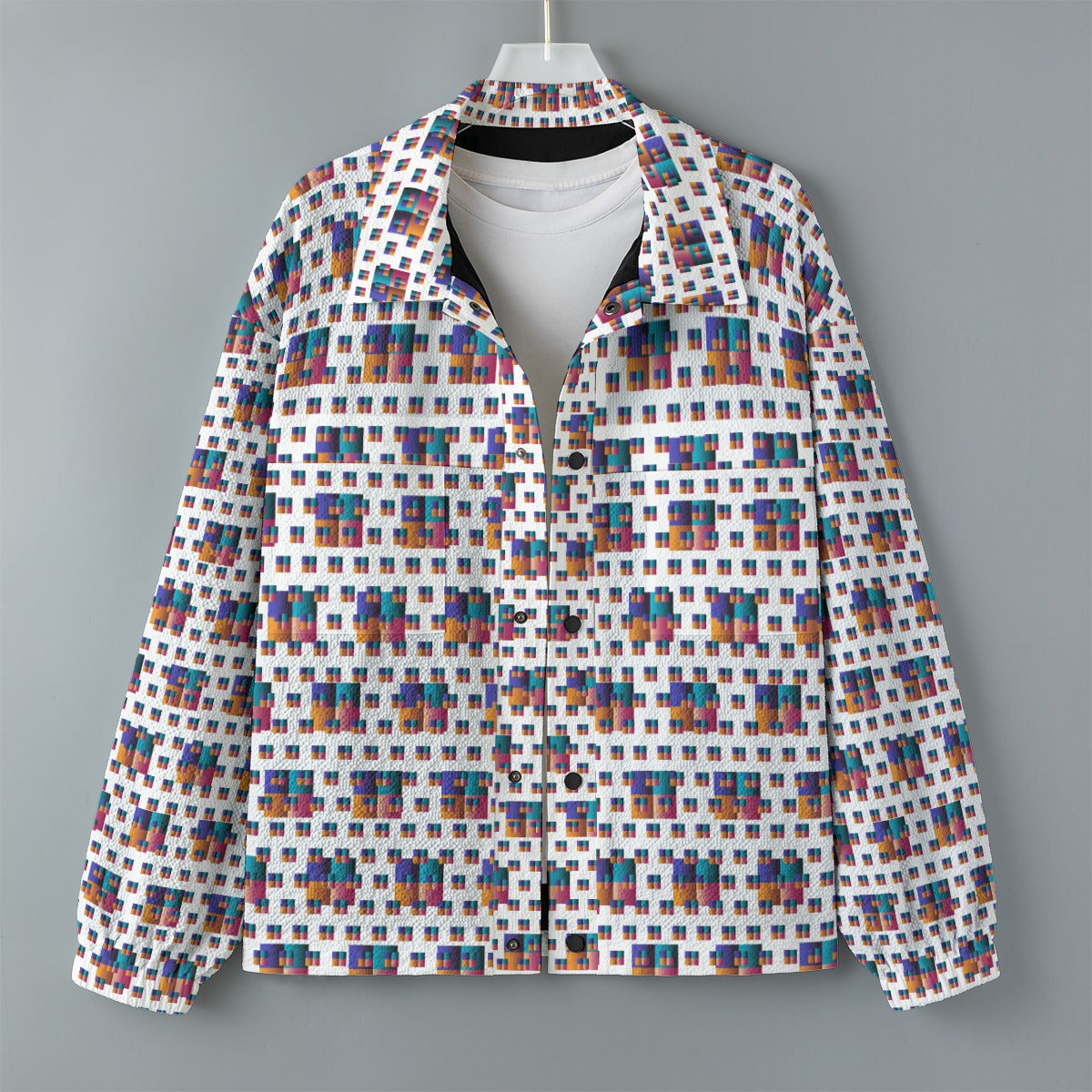 AOP Unisex Casual Lapel Jacket Kukloso Patchwork Collage No 35
