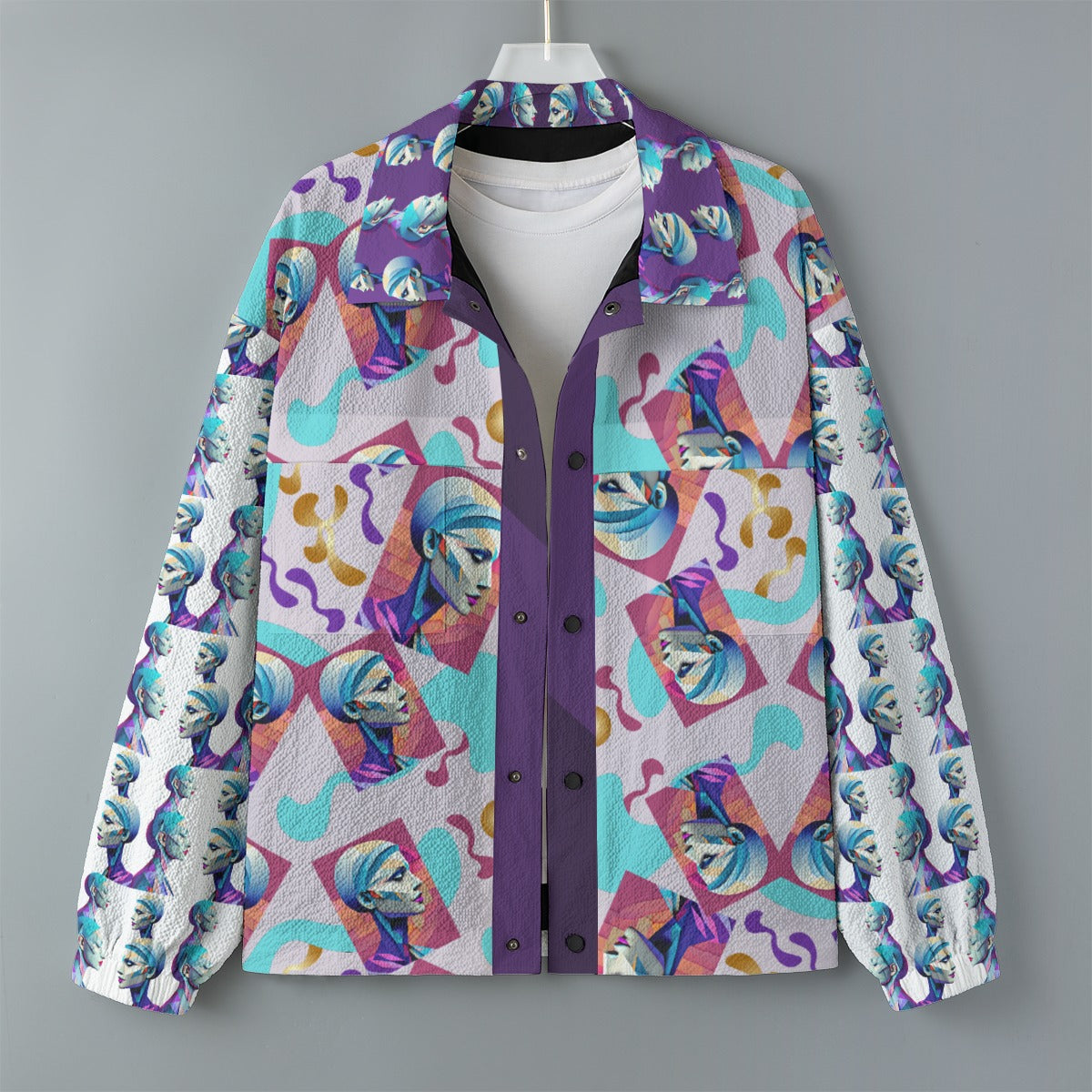 AOP Unisex Casual Lapel Jacket Kukloso Patchwork Collage No 105