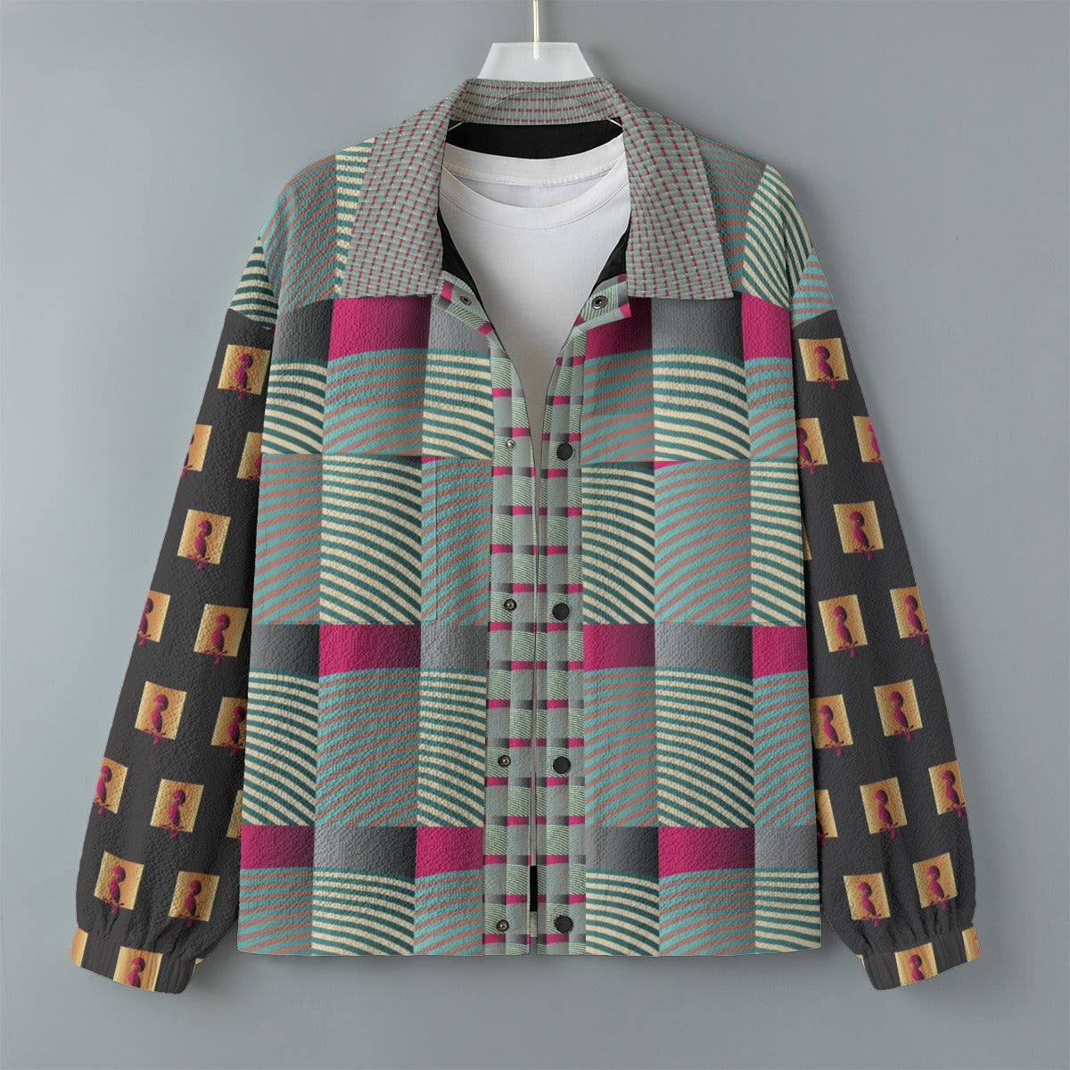 AOP Unisex Casual Lapel Jacket Kukloso Patchwork Collage No 36