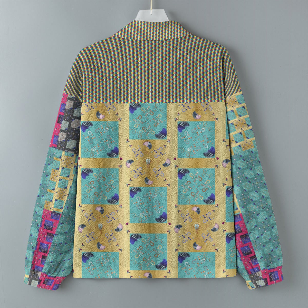 AOP Unisex Casual Lapel Jacket Kukloso Patchwork Collage No 64