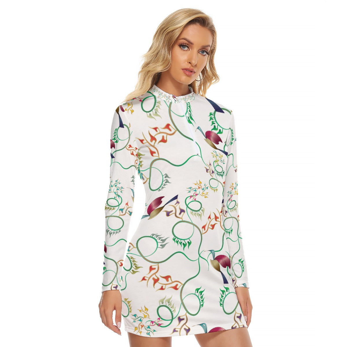 All-Over Print Women's Zip Front Tight Dress Kukloso Abstract No 1353