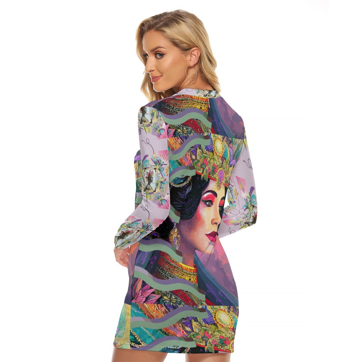 All-Over Print Women's Zip Front Tight Dress Kukloso Abstract No 45