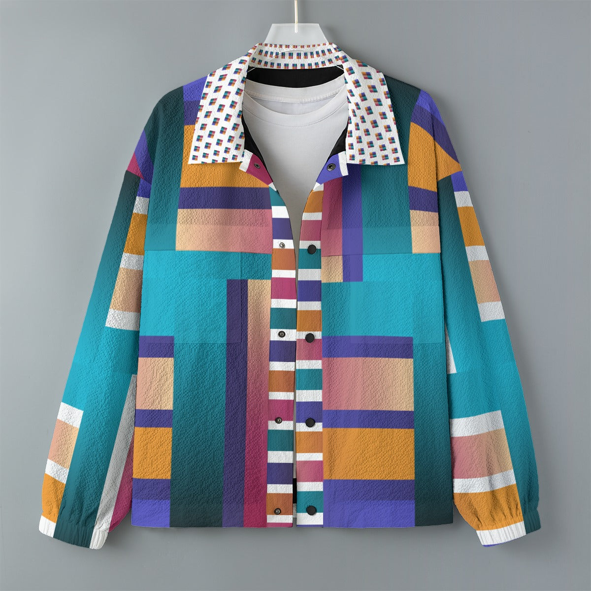AOP Unisex Casual Lapel Jacket Kukloso Patchwork Collage No 32