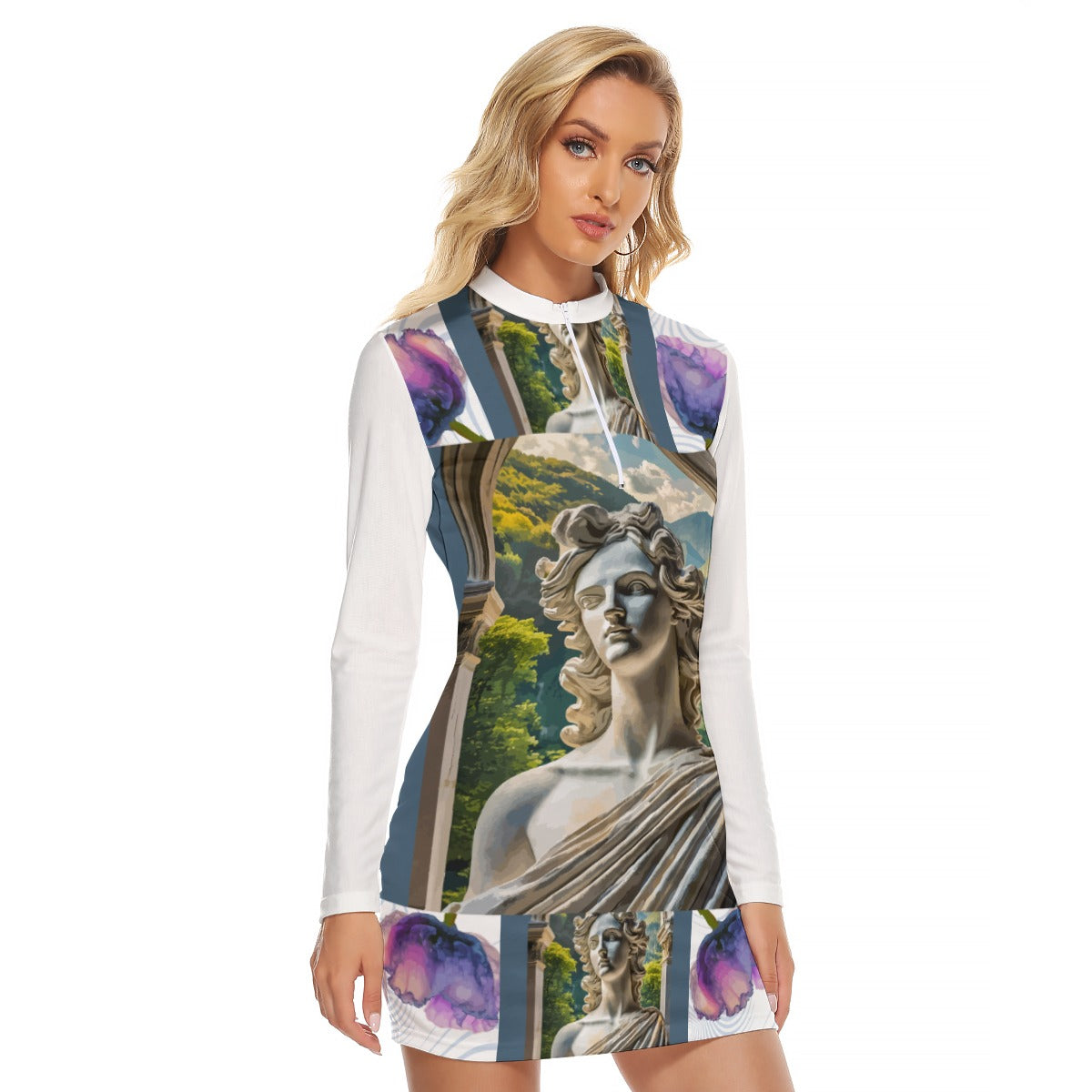 All-Over Print Women's Zip Front Tight Dress Kukloso Abstract No 628