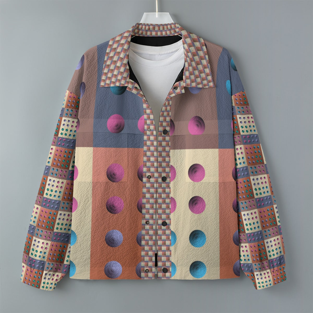 AOP Unisex Casual Lapel Jacket Kukloso Patchwork Collage No 23