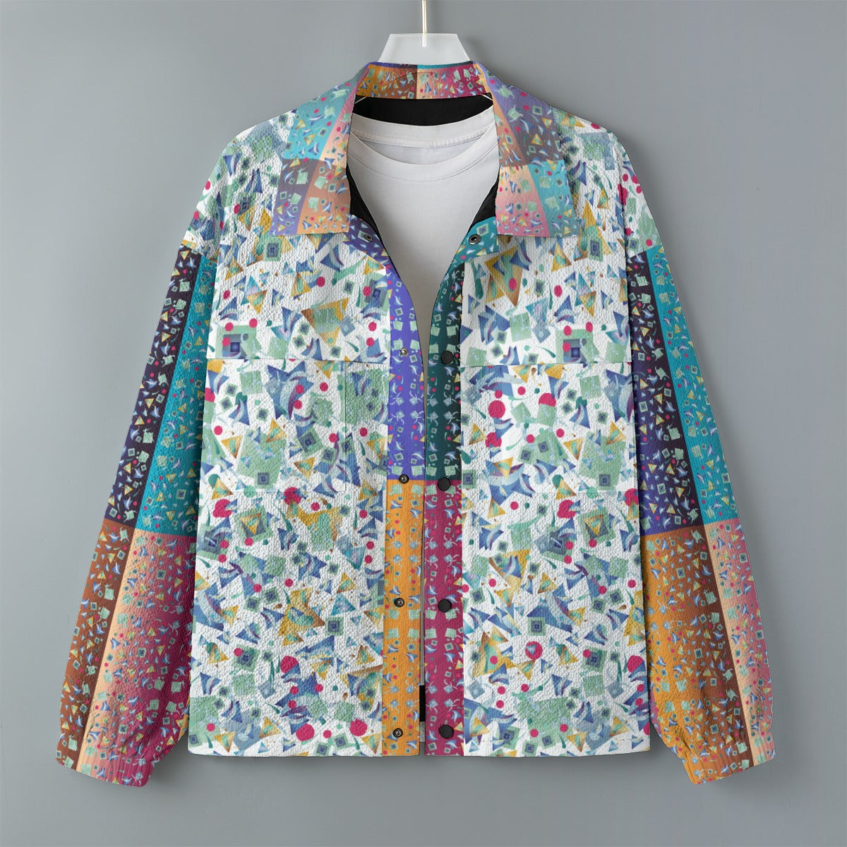 AOP Unisex Casual Lapel Jacket Kukloso Patchwork Collage No 30