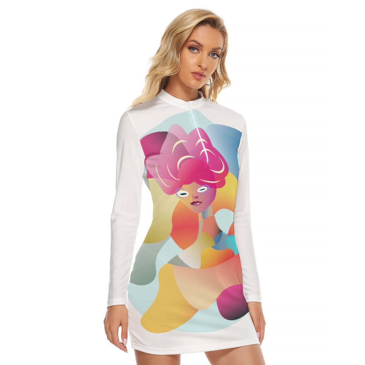 All-Over Print Women's Zip Front Tight Dress Kukloso Abstract No 1500