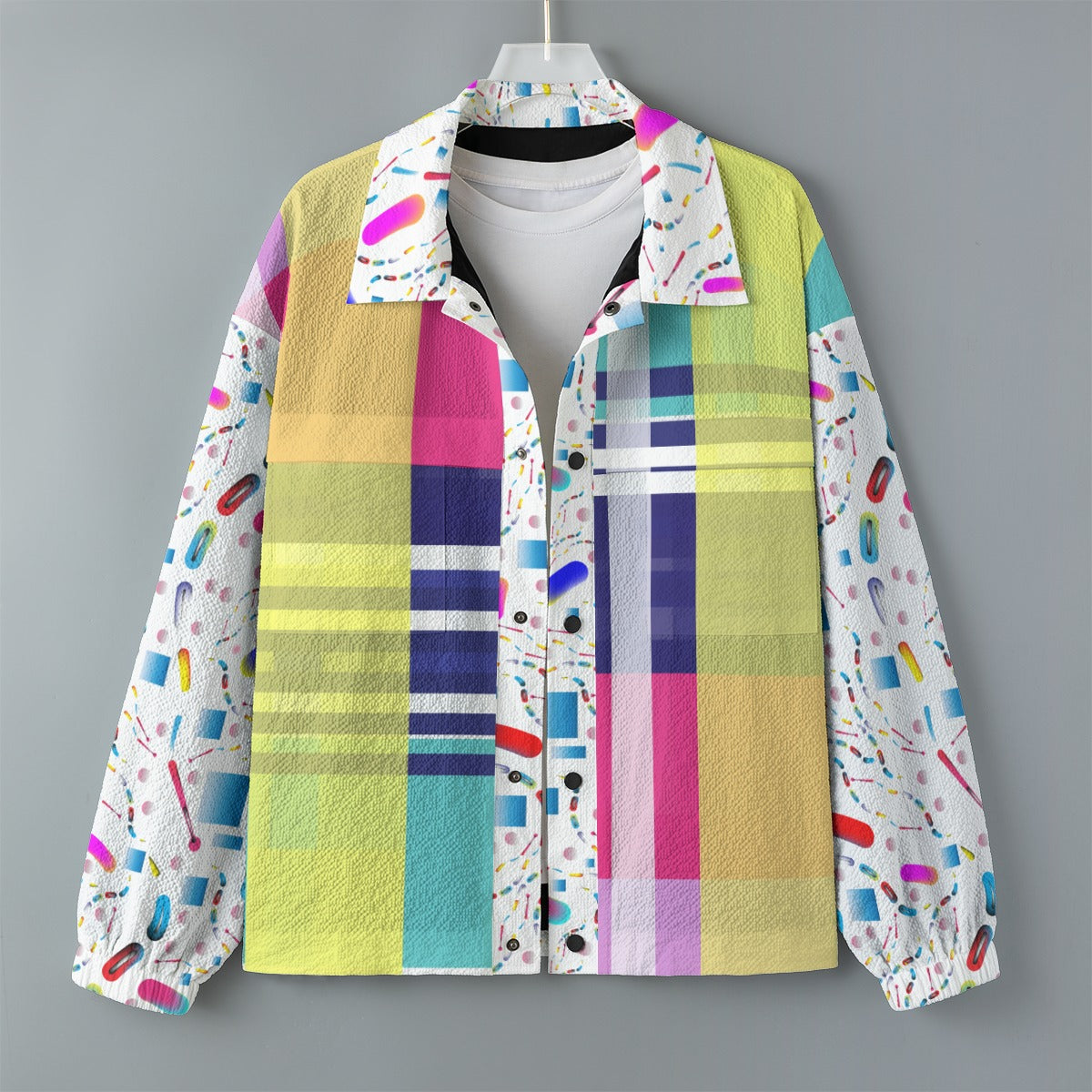 AOP Unisex Casual Lapel Jacket Kukloso Patchwork Collage No 19