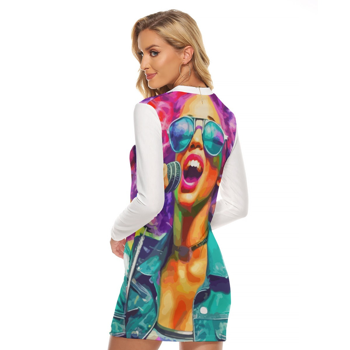All-Over Print Women's Zip Front Tight Dress Kuknoso Abstract No 1025