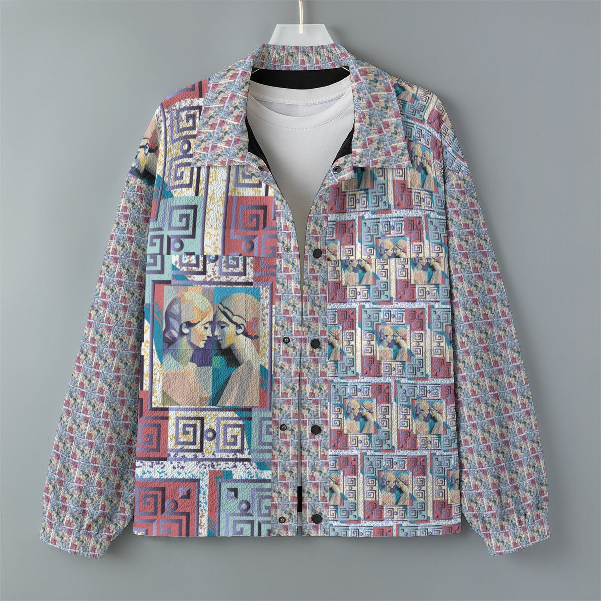 AOP Unisex Casual Lapel Jacket Kukloso Patchwork Collage No 21