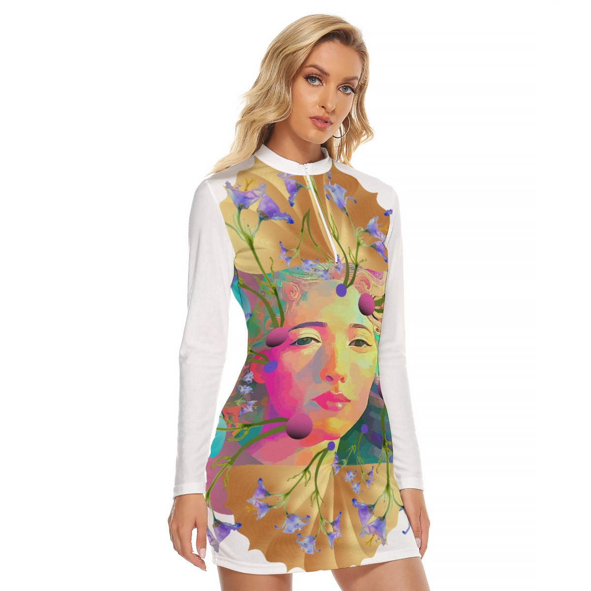 All-Over Print Women's Zip Front Tight Dress Kukloso Abstract No 1355