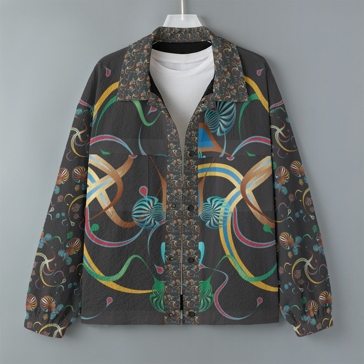 AOP Unisex Casual Lapel Jacket Kukloso Patchwork Collage No 66