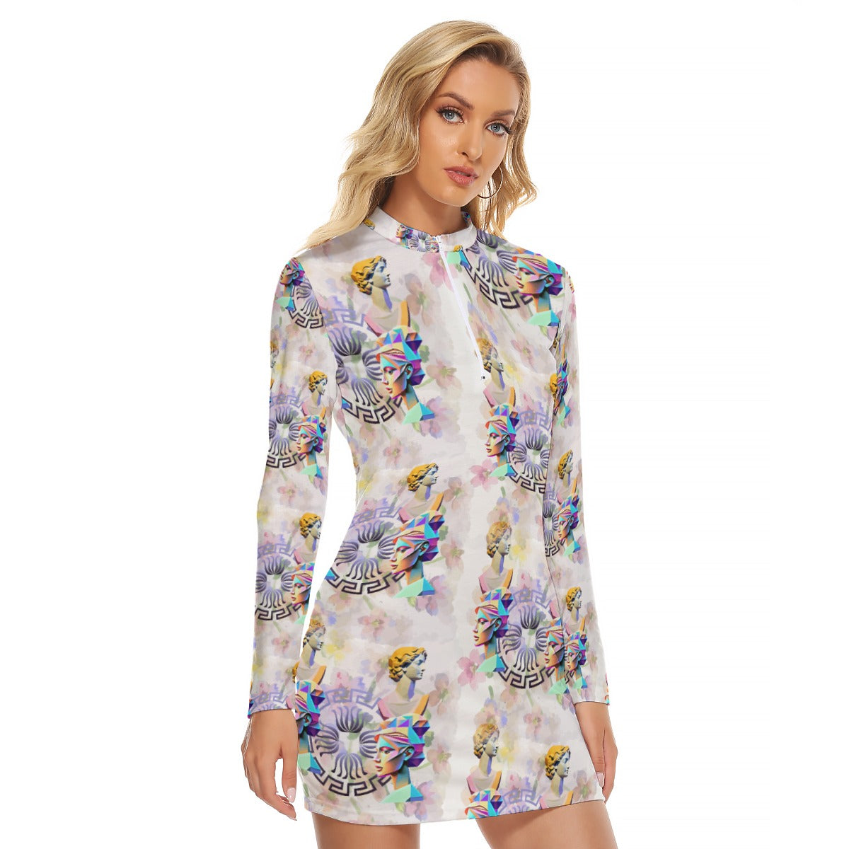 All-Over Print Women's Zip Front Tight Dress Kukloso Abstract No 1438