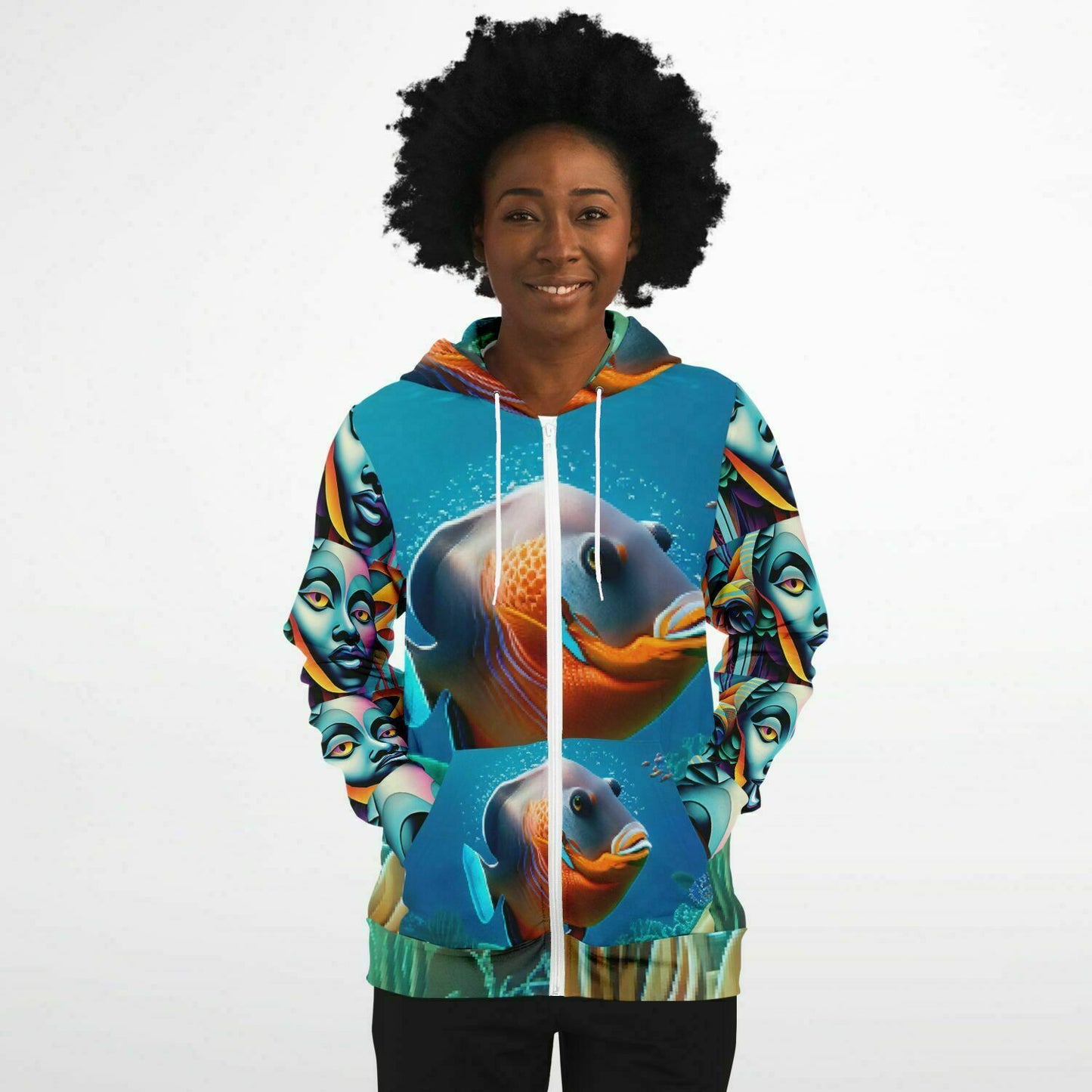 Fashion Zip-Up Hoodie - AOP Kukloso Cubist Faces No 17 - Free Shipping
