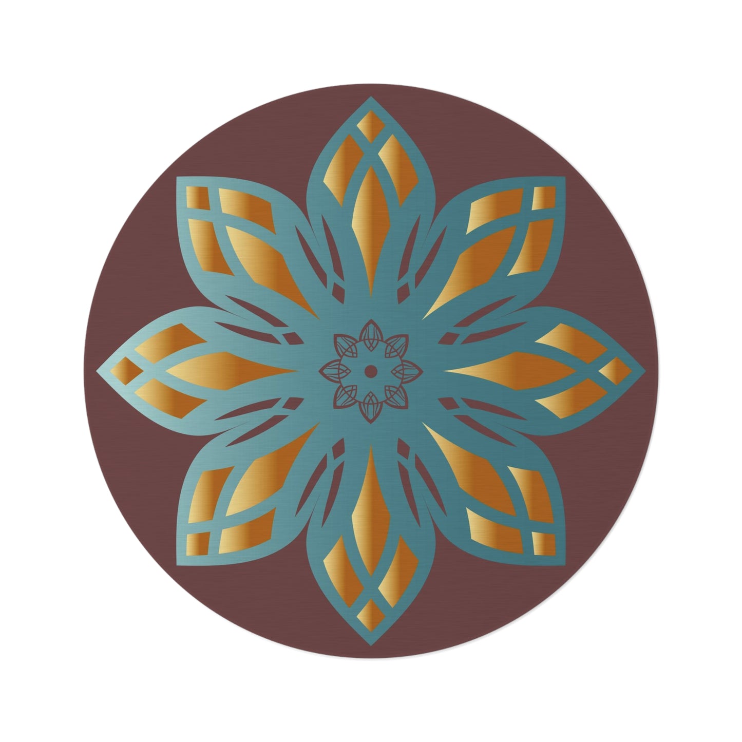 Round Rug Kukloso Mandala No 137 No 2 Aqua, Gold on Cocoa Free Shipping
