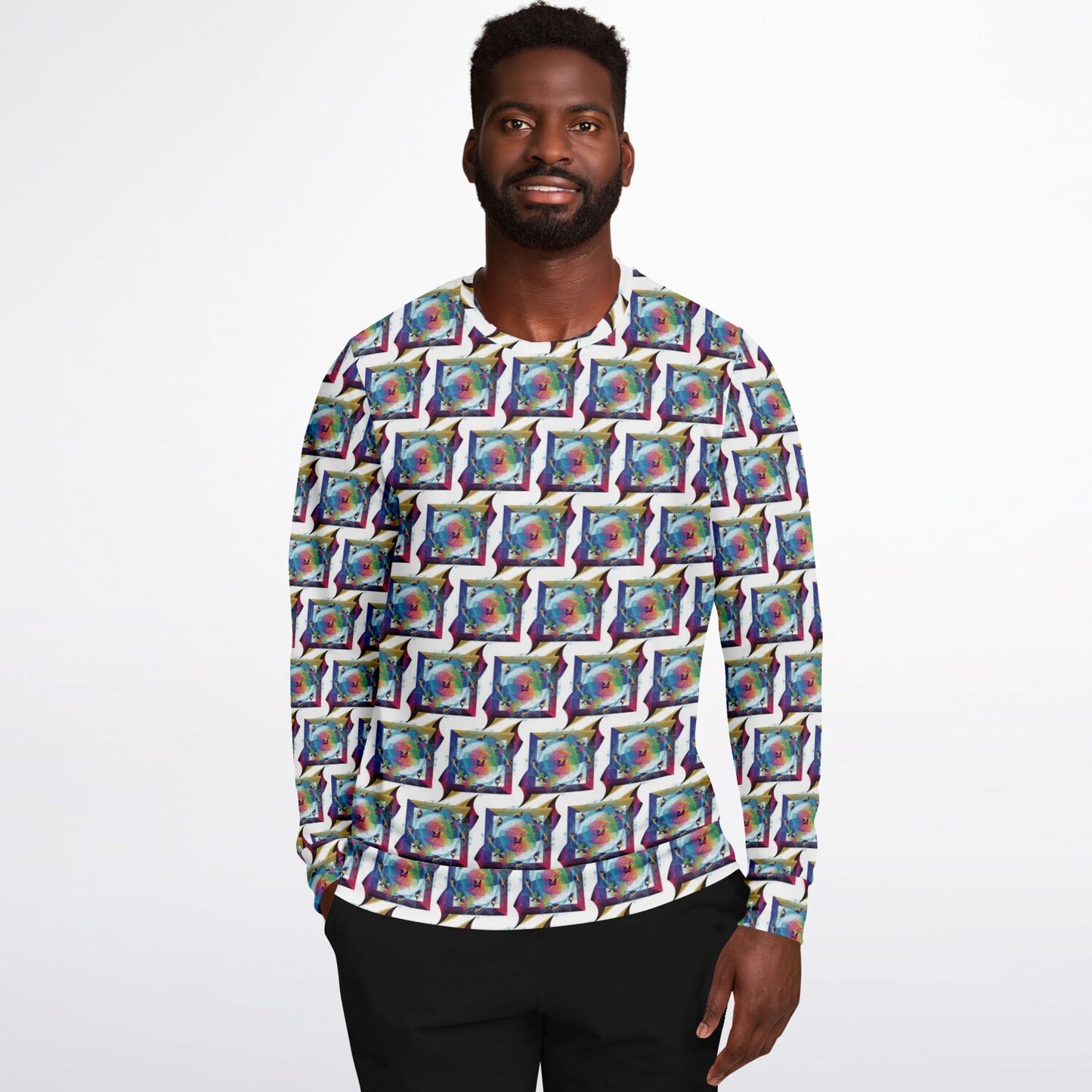Athletic Sweatshirt - AOP Kukloso Abstractical No 35 Abstract Multicolored Shapes on White - Free Shipping