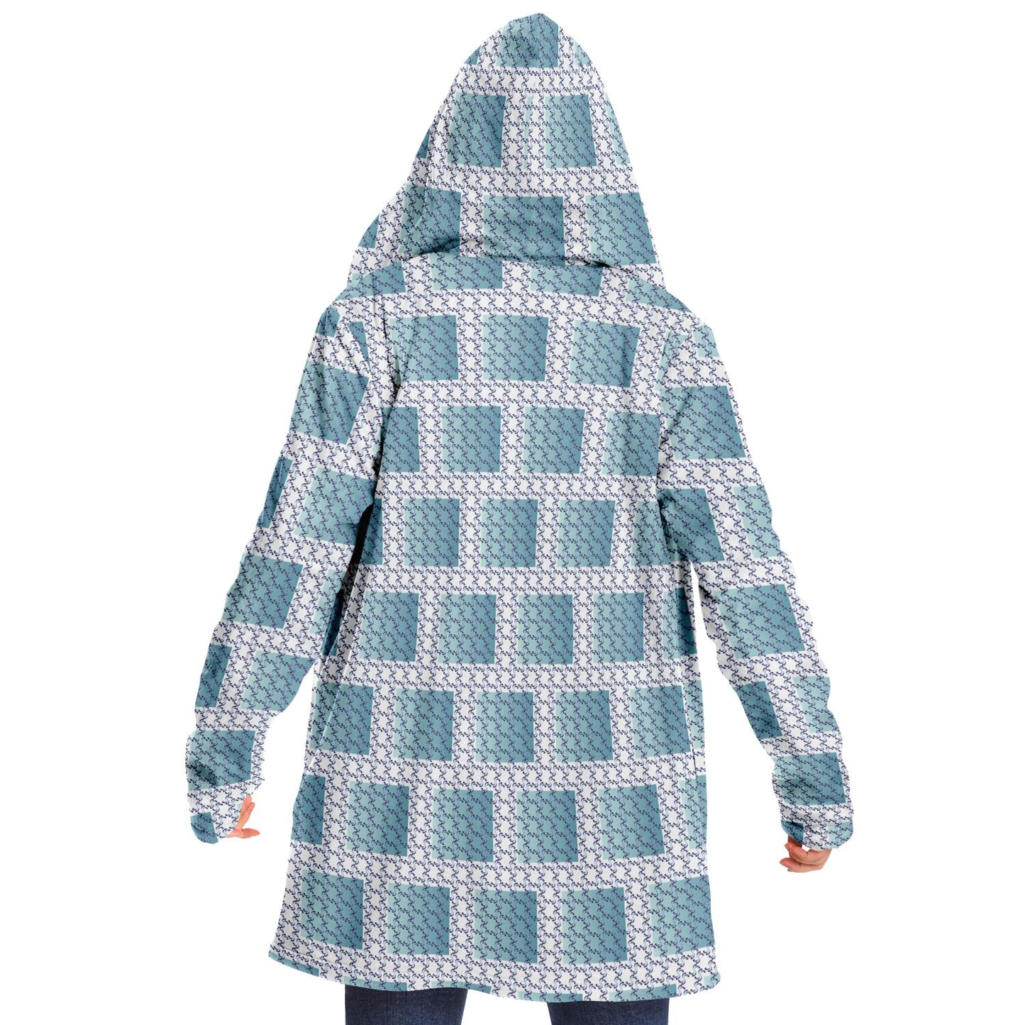 Microfleece Cloak - AOP Kukloso Whimsical No 39 Abstract Aqua shapes on White - Free Shipping