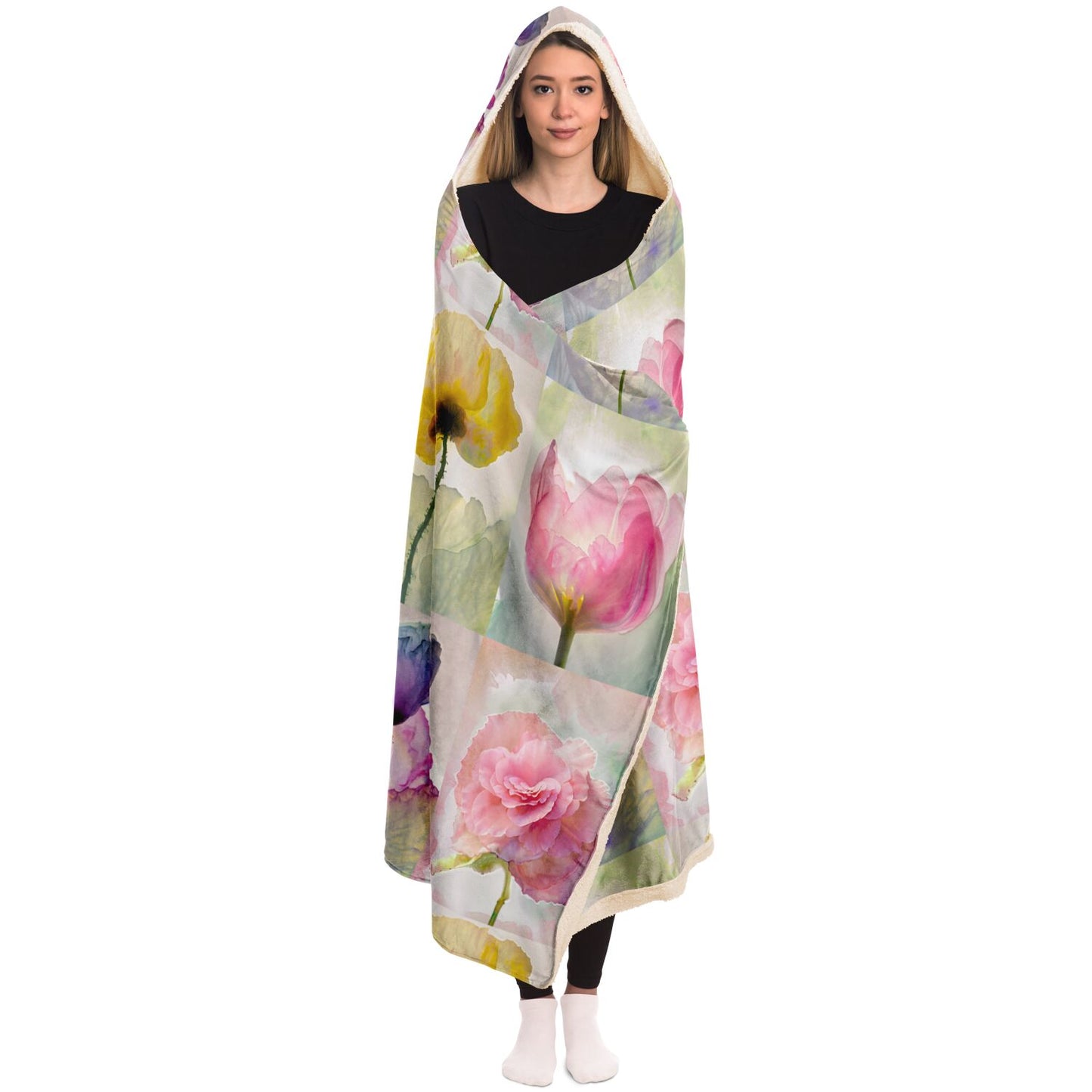 Hooded Blanket - AOP Kukloso Watercolor Florals Large Pattern - Free Shipping