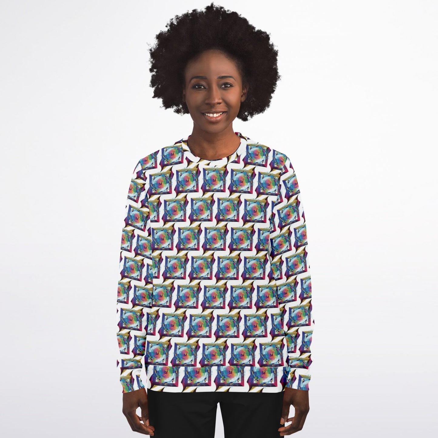 Athletic Sweatshirt - AOP Kukloso Abstractical No 35 Abstract Multicolored Shapes on White - Free Shipping