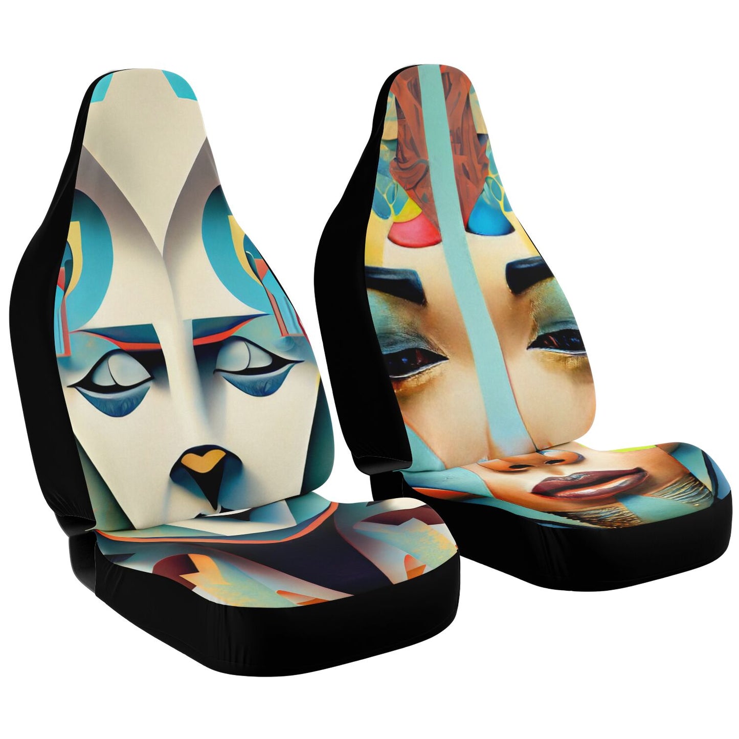 Car Seat Cover - AOP Kukloso Cubist Faces series No 11 (* Two different designs, switch up) - Free Shipping