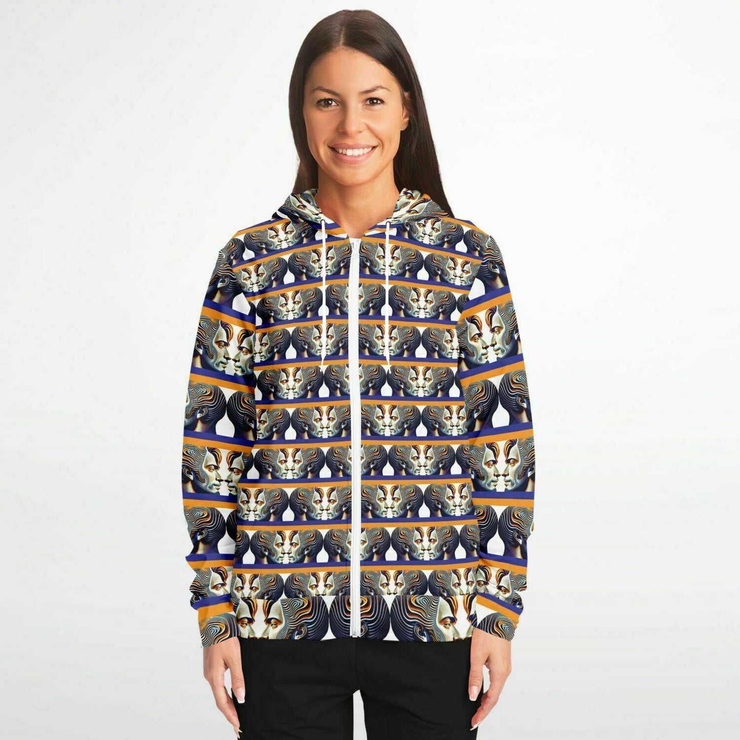 Fashion Zip-Up Hoodie - AOP Kukloso Cubist Faces No 43 A - Free Shipping