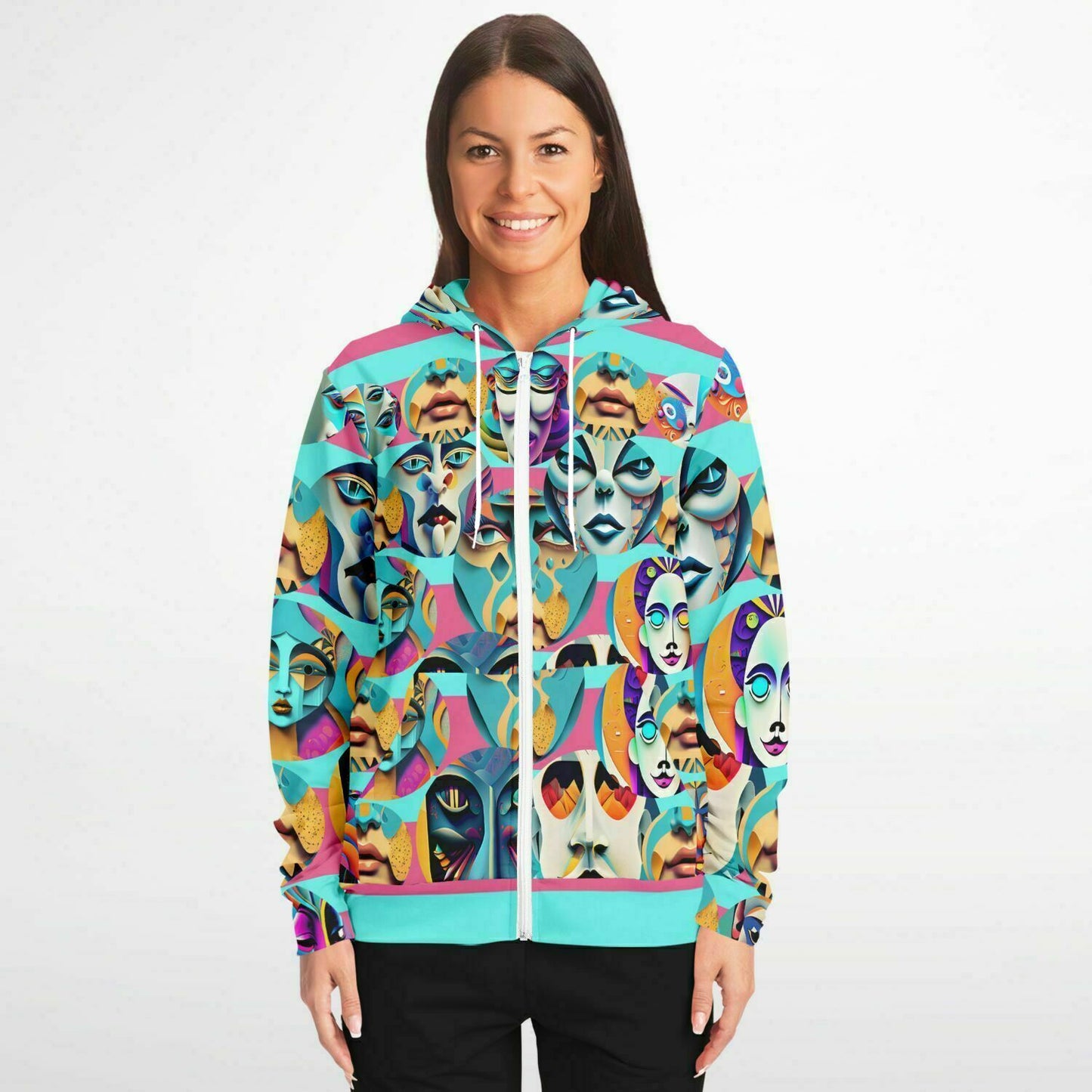 Fashion Zip-Up Hoodie - AOP Kukloso Cubist Faces No 35 - Free Shipping