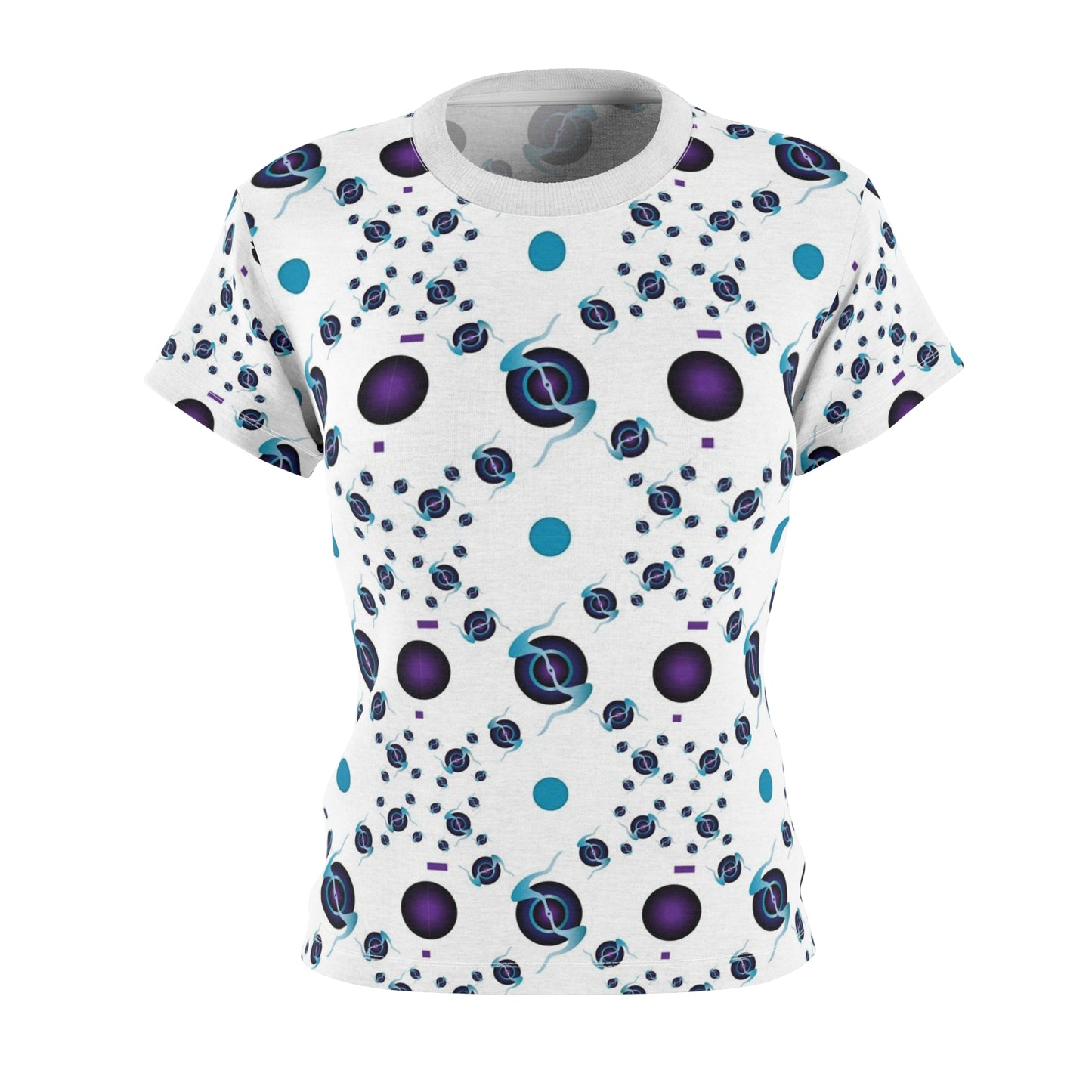 Women's Cut & Sew Tee (AOP) Kukloso Abstractical No 225 Dark Purple, Navy, Aqua on White - Free Shipping