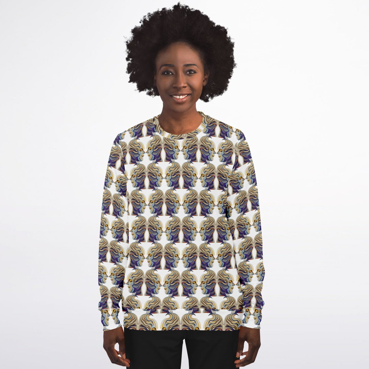 Athletic Sweatshirt - AOP Kukloso Cubist Faces No 1 Large pattern on White - Free Shipping