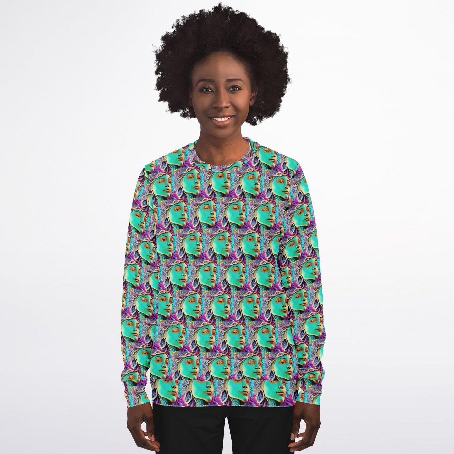 Athletic Sweatshirt - AOP Kukloso Cubist Faces No 4 - Free Shipping