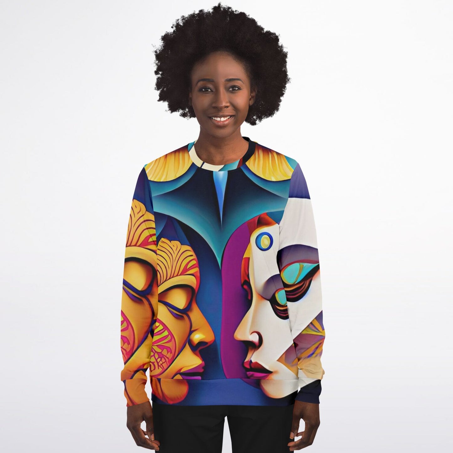 Athletic Sweatshirt - AOP Uni-Sex Kukloso Cubist Faces No 3 Multicolored - Free Shipping