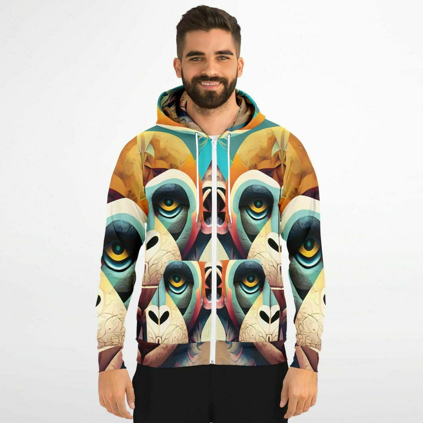 Fashion Zip-Up Hoodie - AOP Kukloso Mr. Chimp Multicolored - Free Shipping