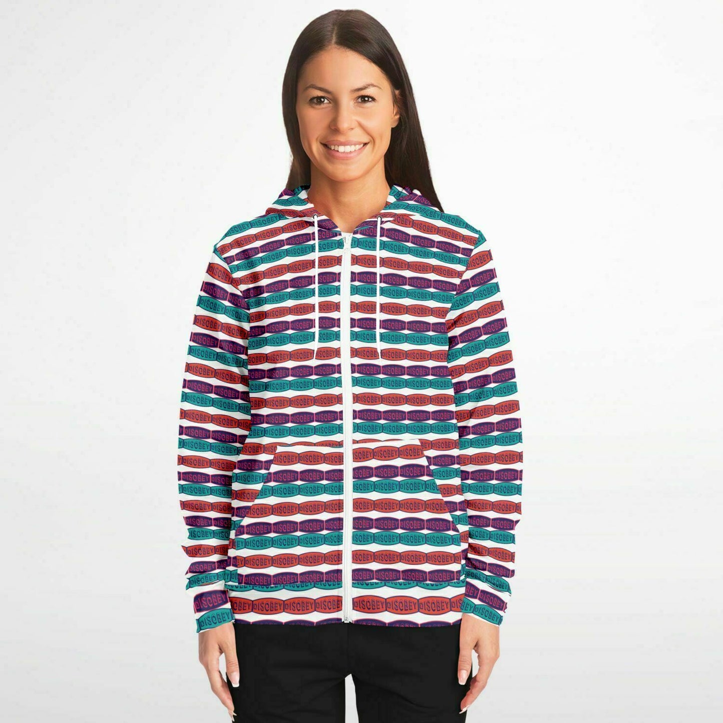 Fashion Zip-Up Hoodie - AOP Kukloso Disobey Logo Triple Colors - Free Shipping