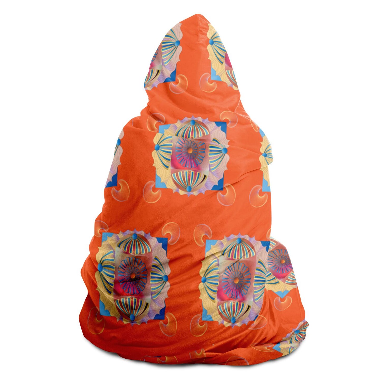 Hooded Blanket - AOP Kukloso Abstractical No 113 Abstract Blue Design on Orange - Free Shipping