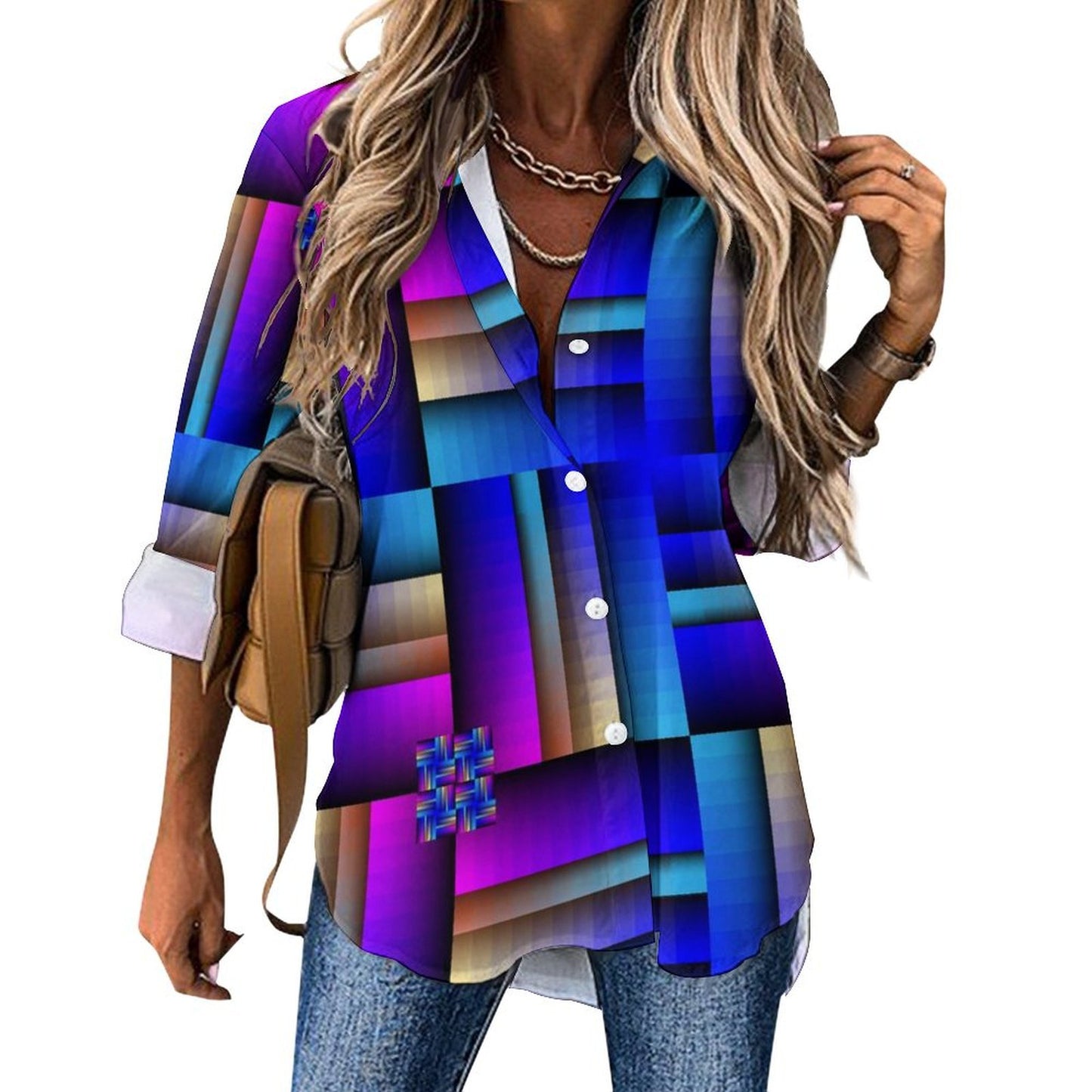 Long Sleeve Shirt Blouse Kukloso Abstract No 713