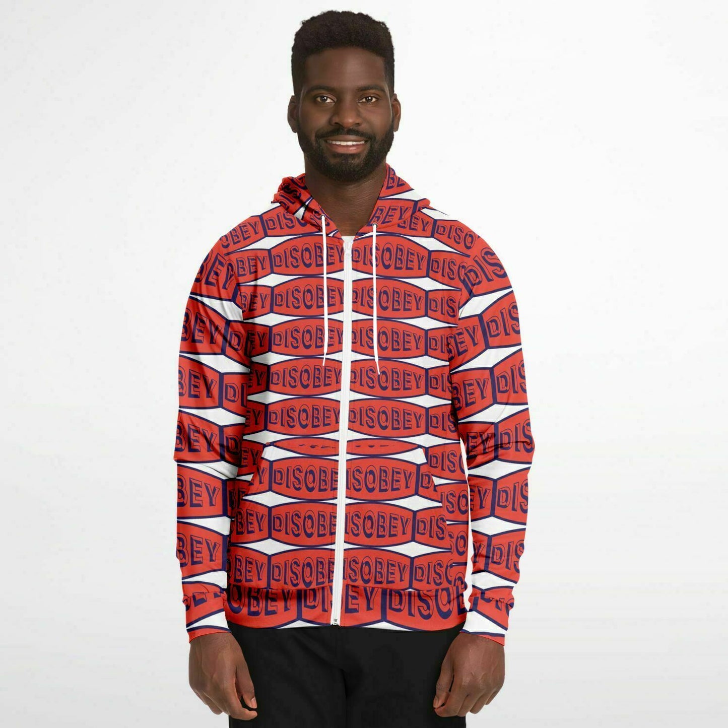 Fashion Zip-Up Hoodie - AOP Kukloso Disobey Logo Navy & Orange - Free Shipping