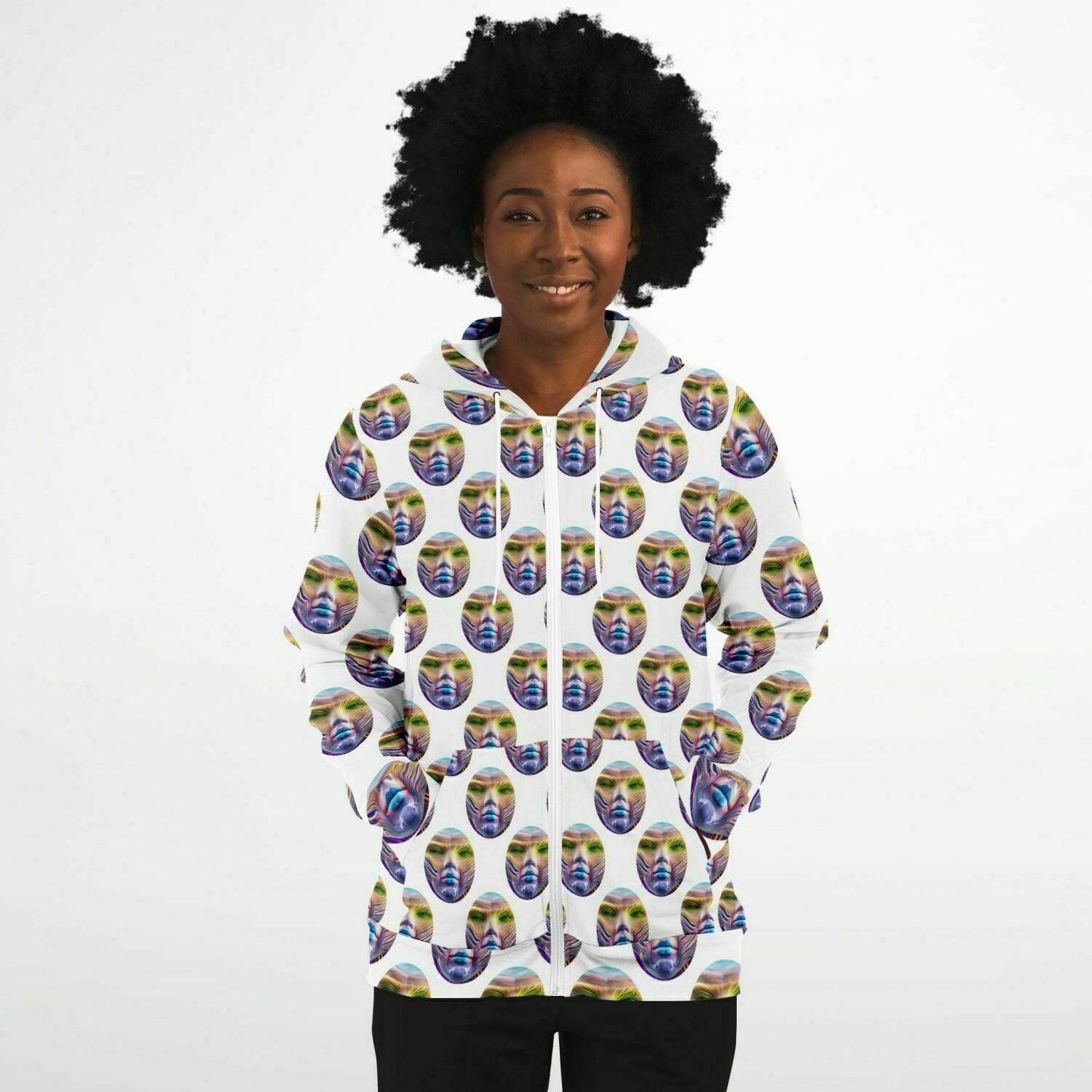 Fashion Zip-Up Hoodie - AOP Kukloso Cubist Faces No 40 - Free Shipping